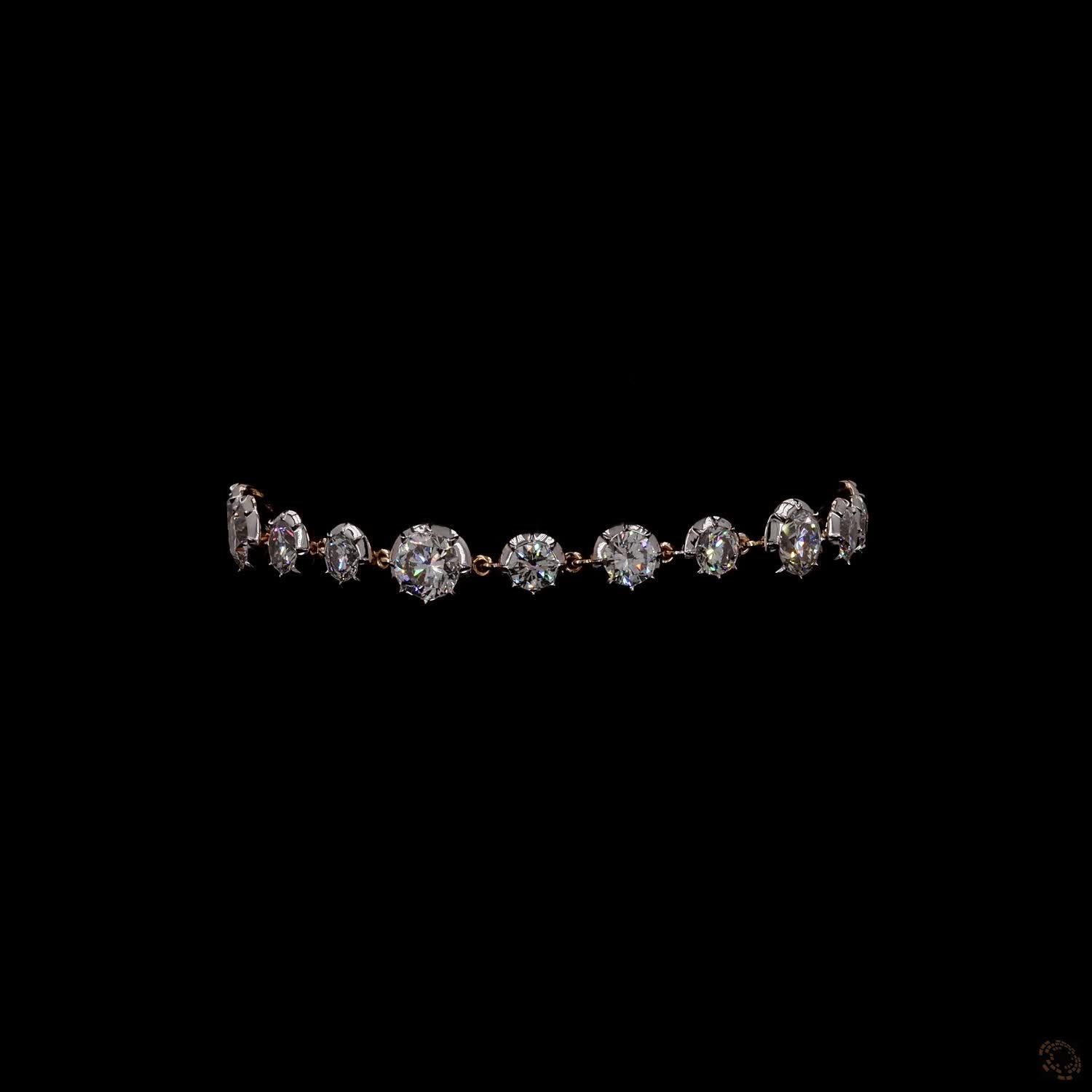 9.39 Ct Yellow Gold Graduated Round  Bracelet, Station Link Tennis Line Bracelet, Fine Bridal & Evening Jewelry