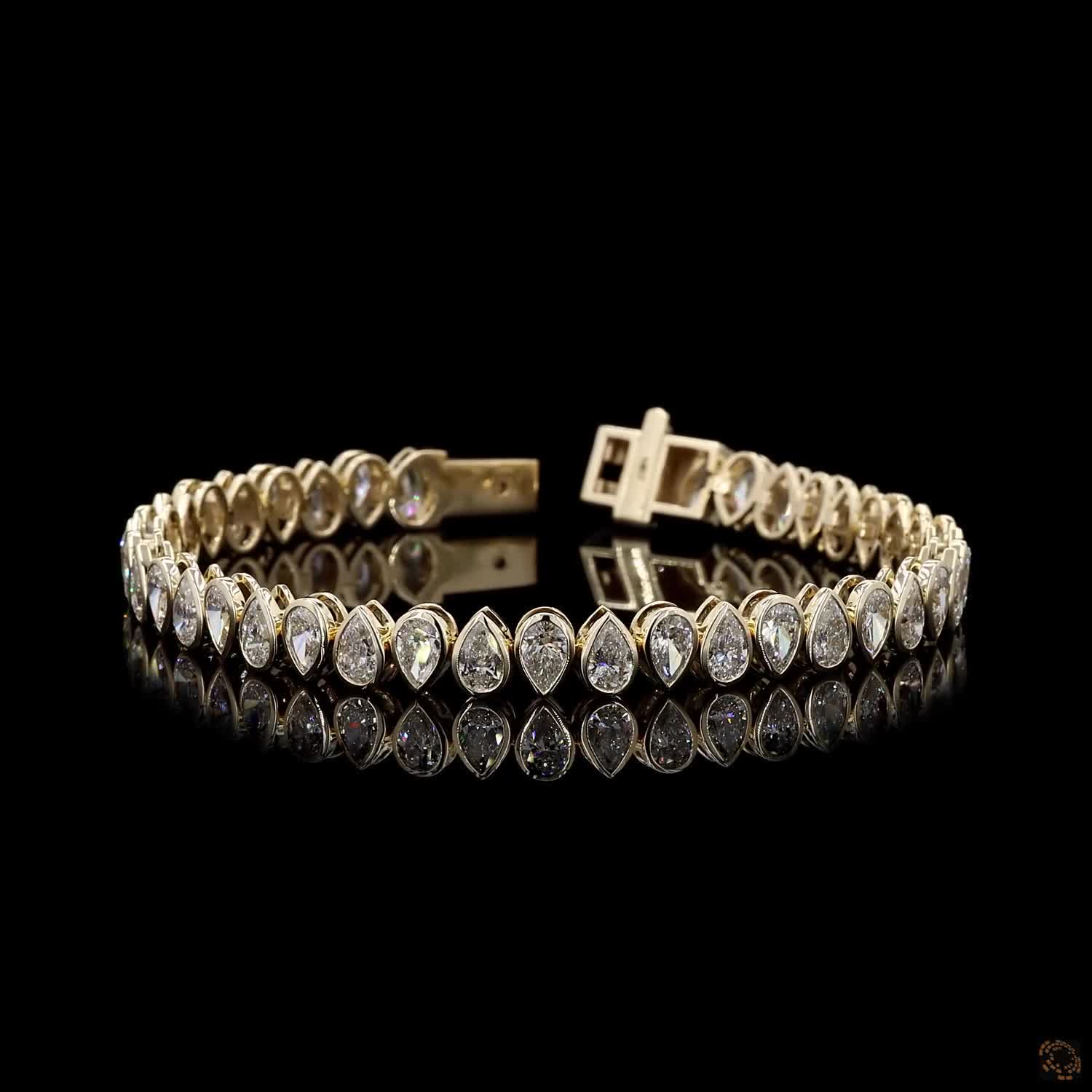 10.27 Ct Yellow Gold Pear Cut  Bezel Bracelet, Vertical Teardrop Eternity Line Bracelet, Modern Romantic Fine Jewelry