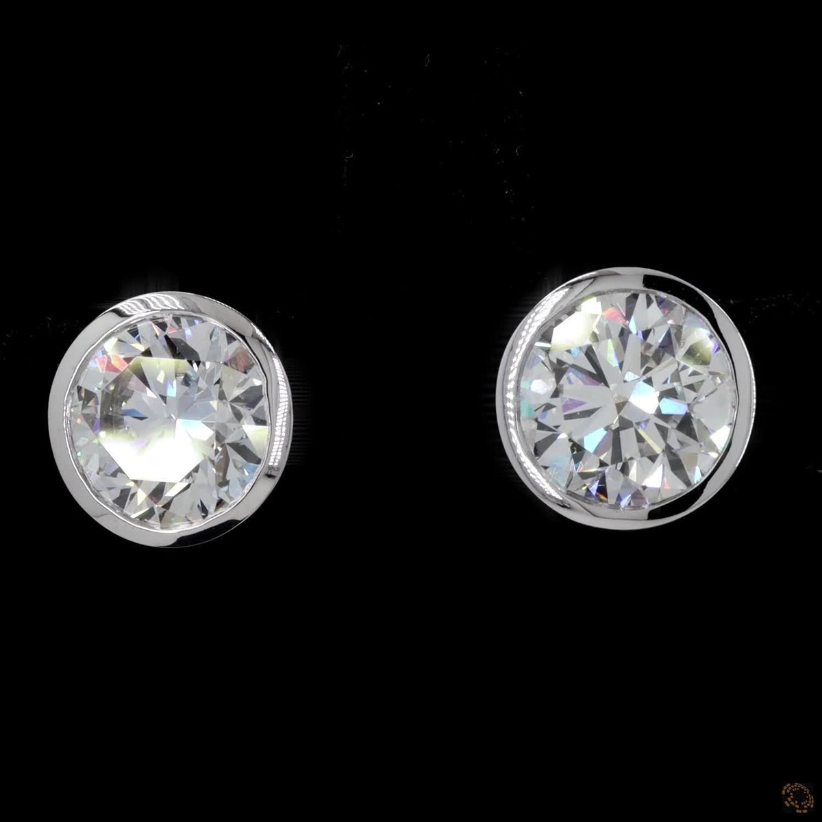 4 Ct 14K White Gold Round Cut Diamond Bezel Set Solitaire Stud Earrings