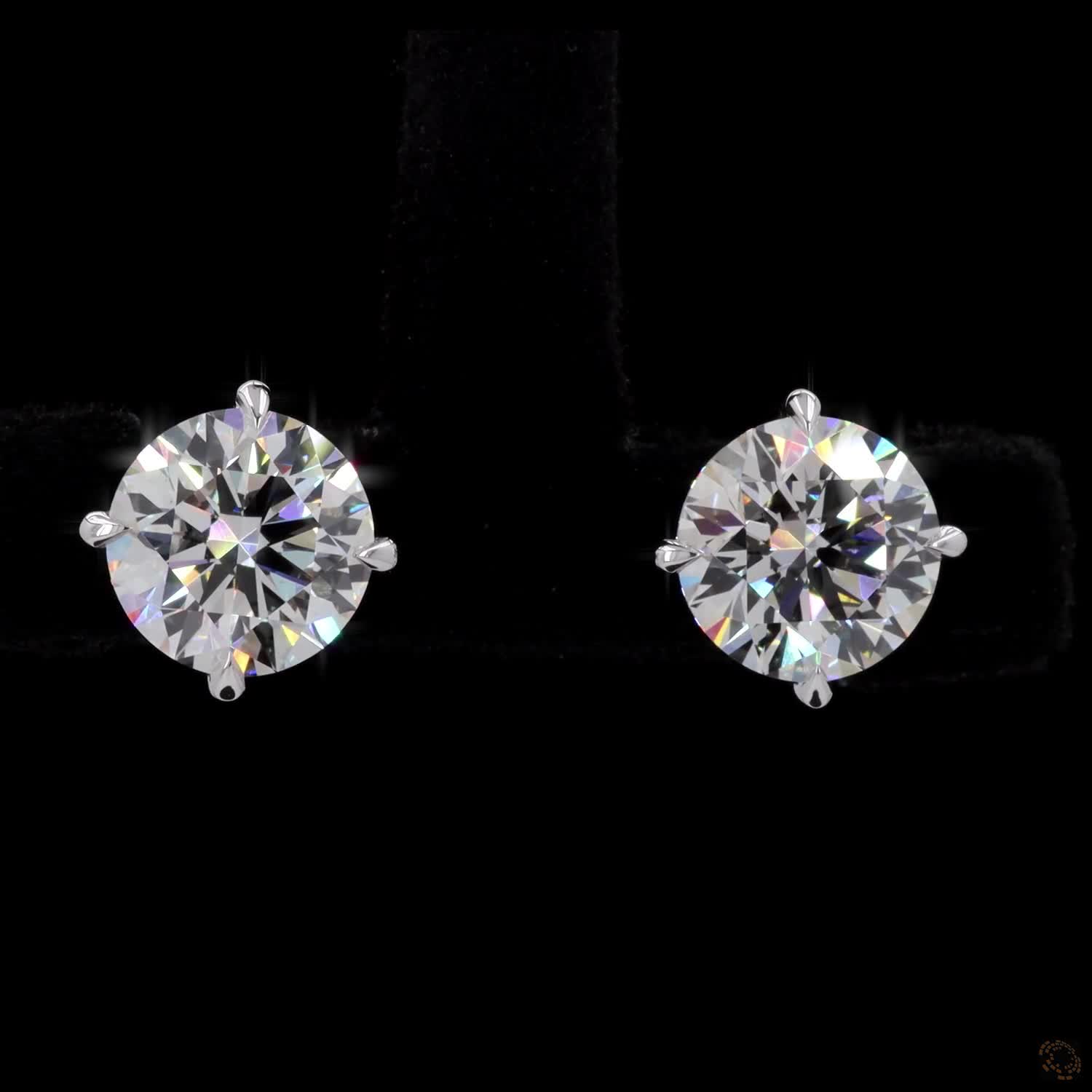 3.08 Ct 14K White Gold  Brilliant Cut Diamond Stud Earrings – Elegant 3-Prong Solitaire Earring Set
