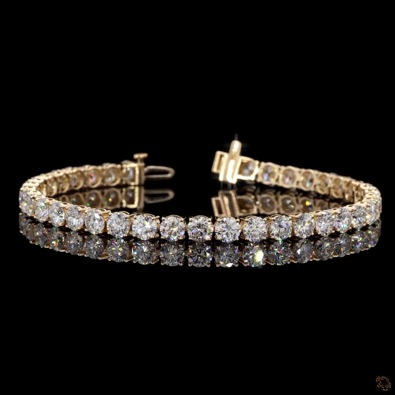 12.63 Ct Yellow Gold Round Moissanite Tennis Bracelet, Timeless 4-Prong Eternity Line Bracelet, Everyday Layering Fine Jewelry, Gift for Her