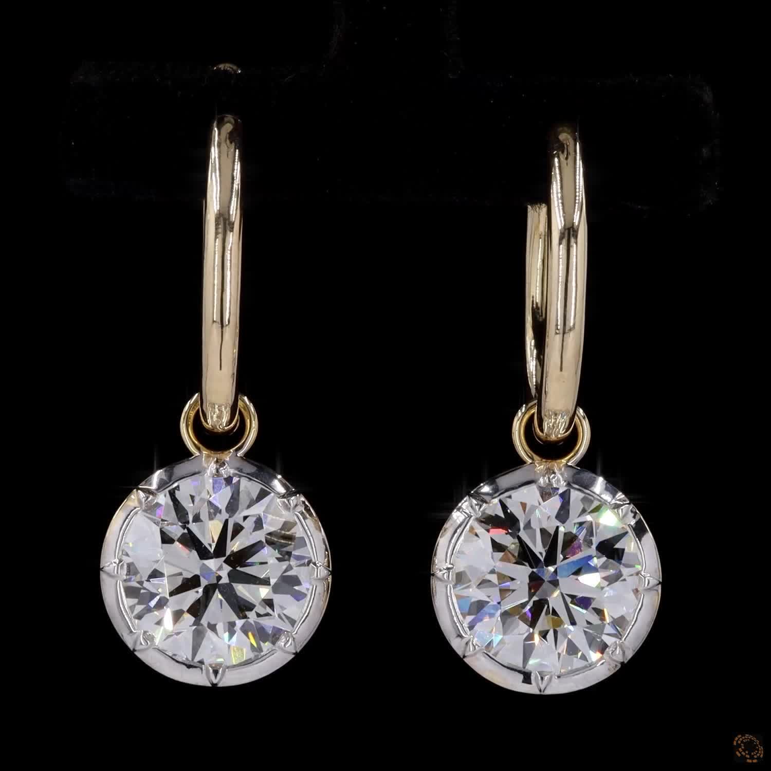 6.00 Ct Two-Tone Round Diamond Dangle Huggie Hoop Earrings, 14K Yellow & White Gold Solitaire Drop Earrings (Copy)