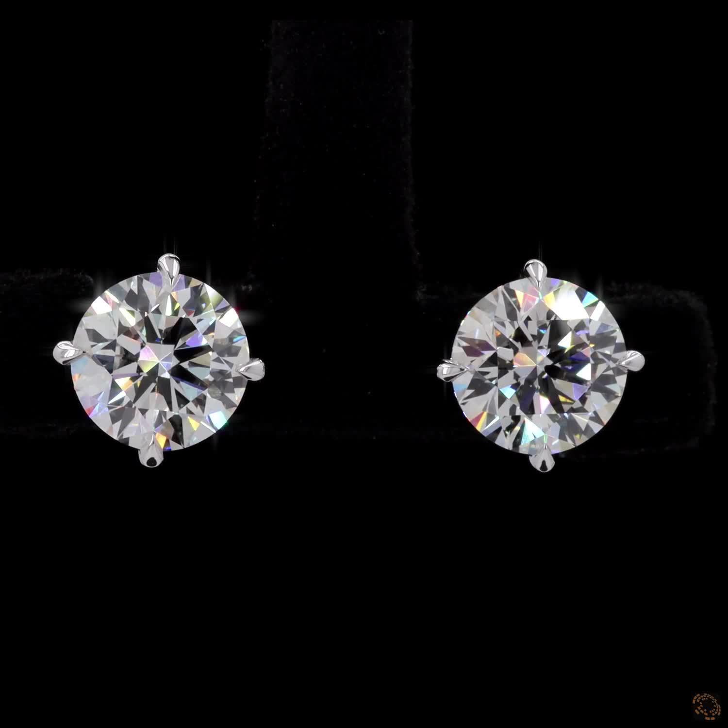 3.08 Ct Round-Cut Diamond Solitaire Stud Earrings in White Gold