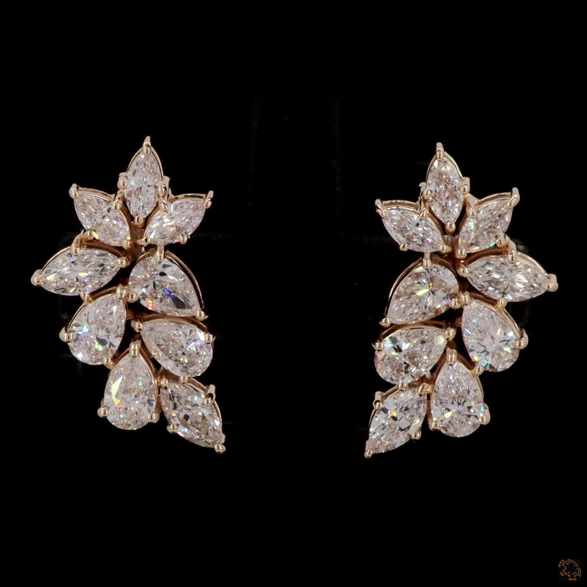 3.46 Ct High-clarity marquise and pear-cut diamonds arranged in alternating leaf patterns