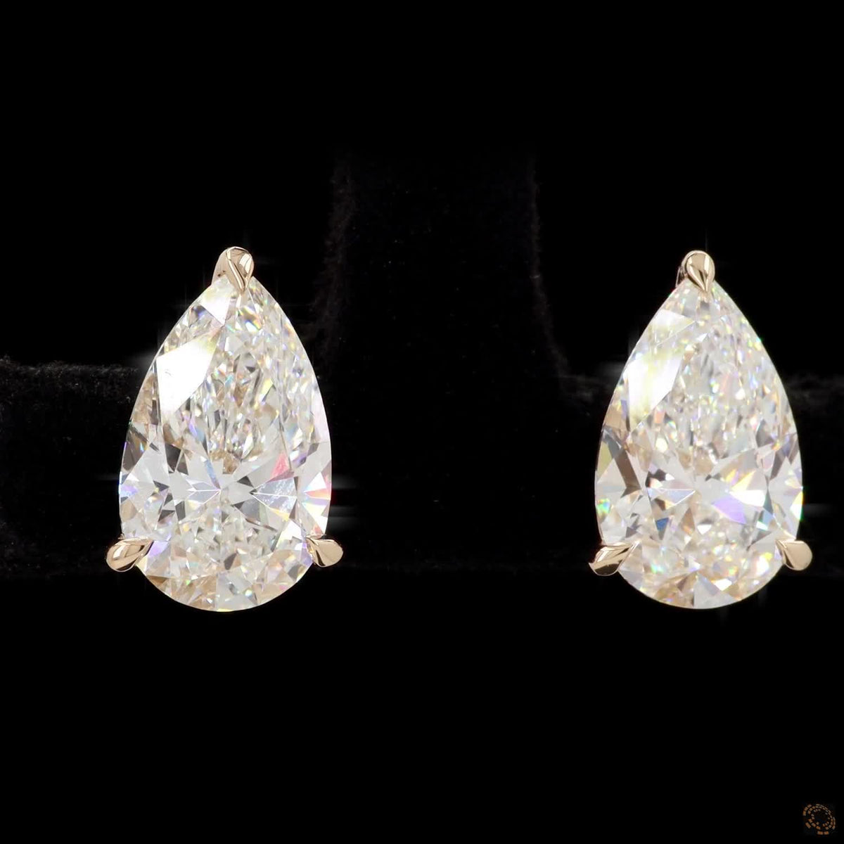 4.11 Ct Pear Cut Diamond Stud Earrings | Yellow Gold Teardrop Diamond Studs