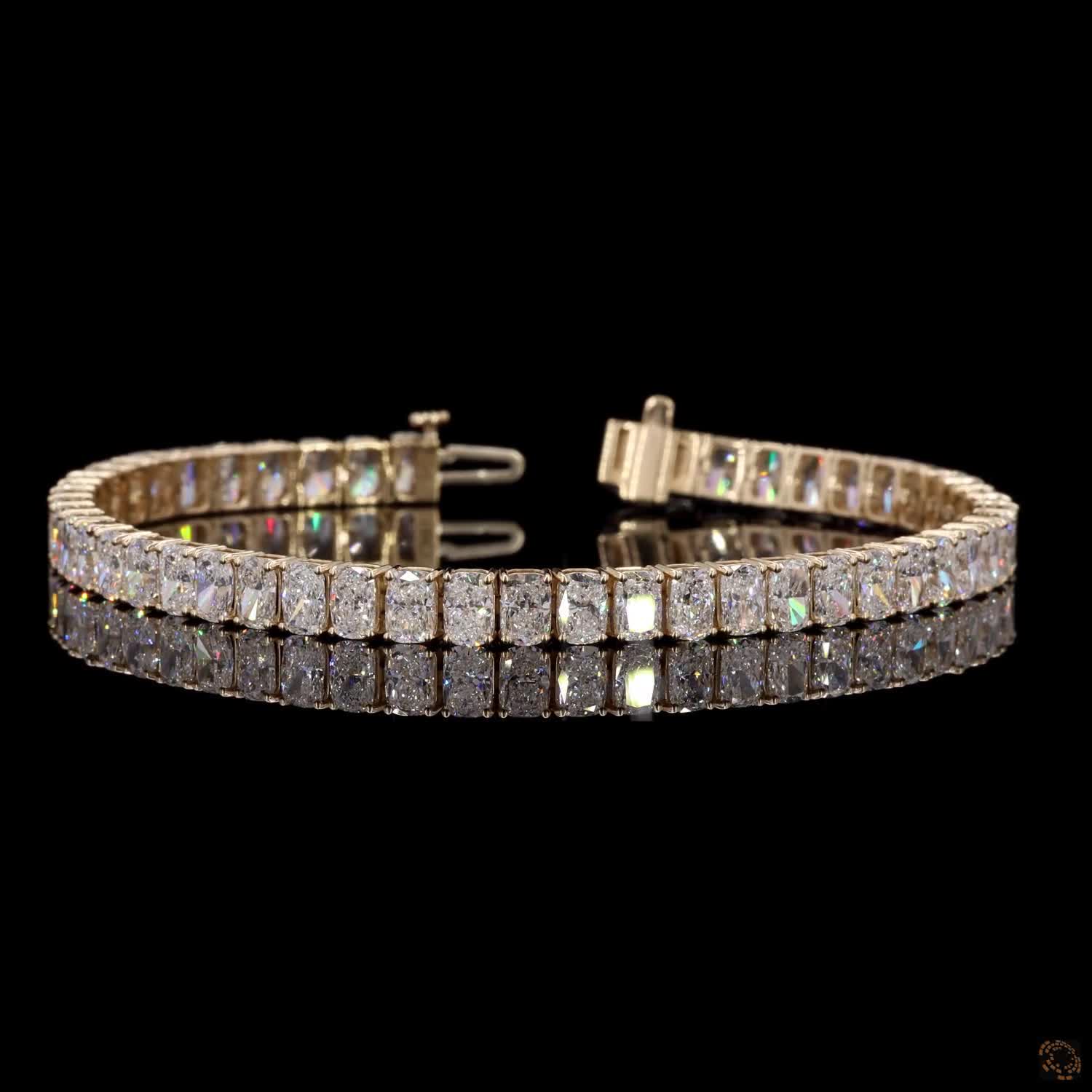 13.84 Ct Radiant Cut Moissanite Fancy  Bracelet in 14K Yellow Gold | Vertical North-South Radiant Diamond Alternative Line Bracelet