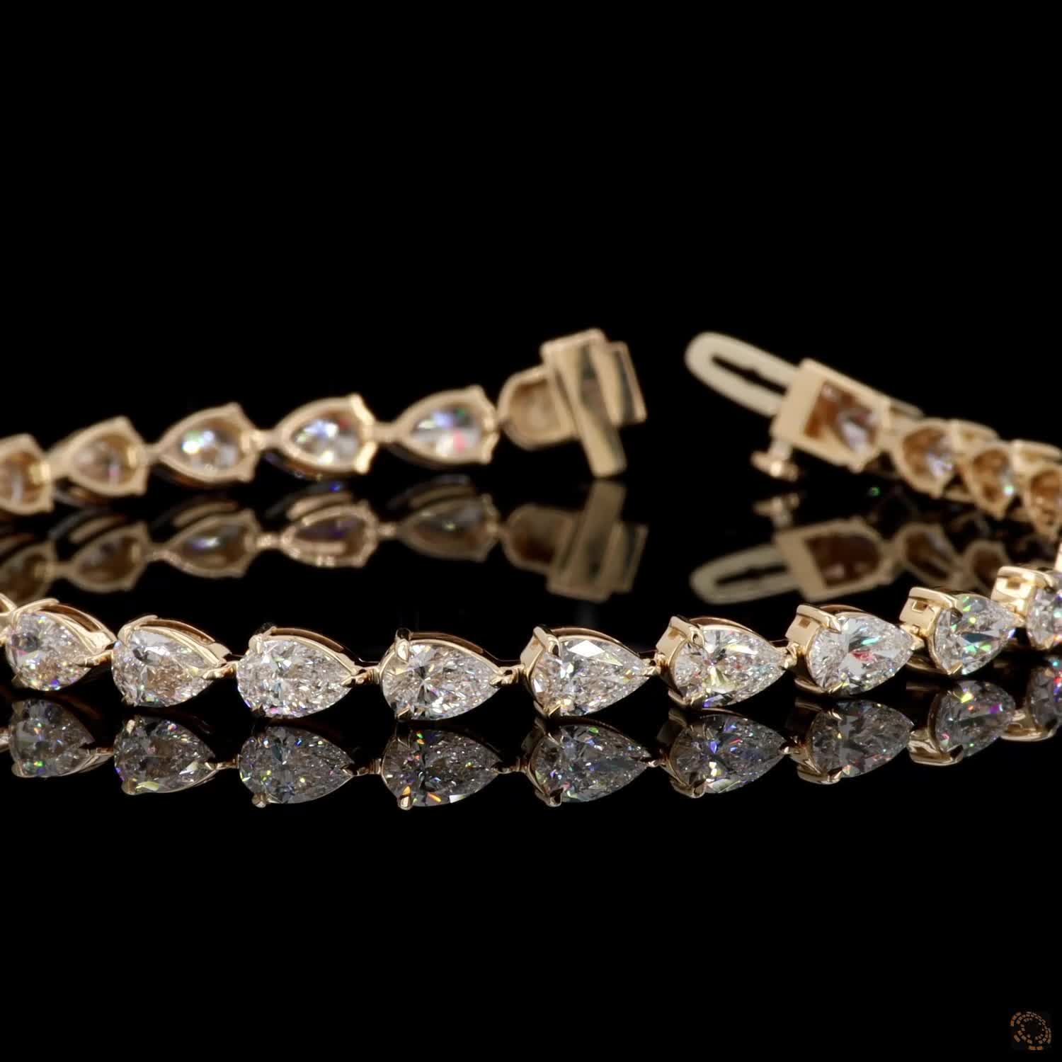 7.35 Ct Pear Cut Diamond Tennis Bracelet in 14K Yellow Gold