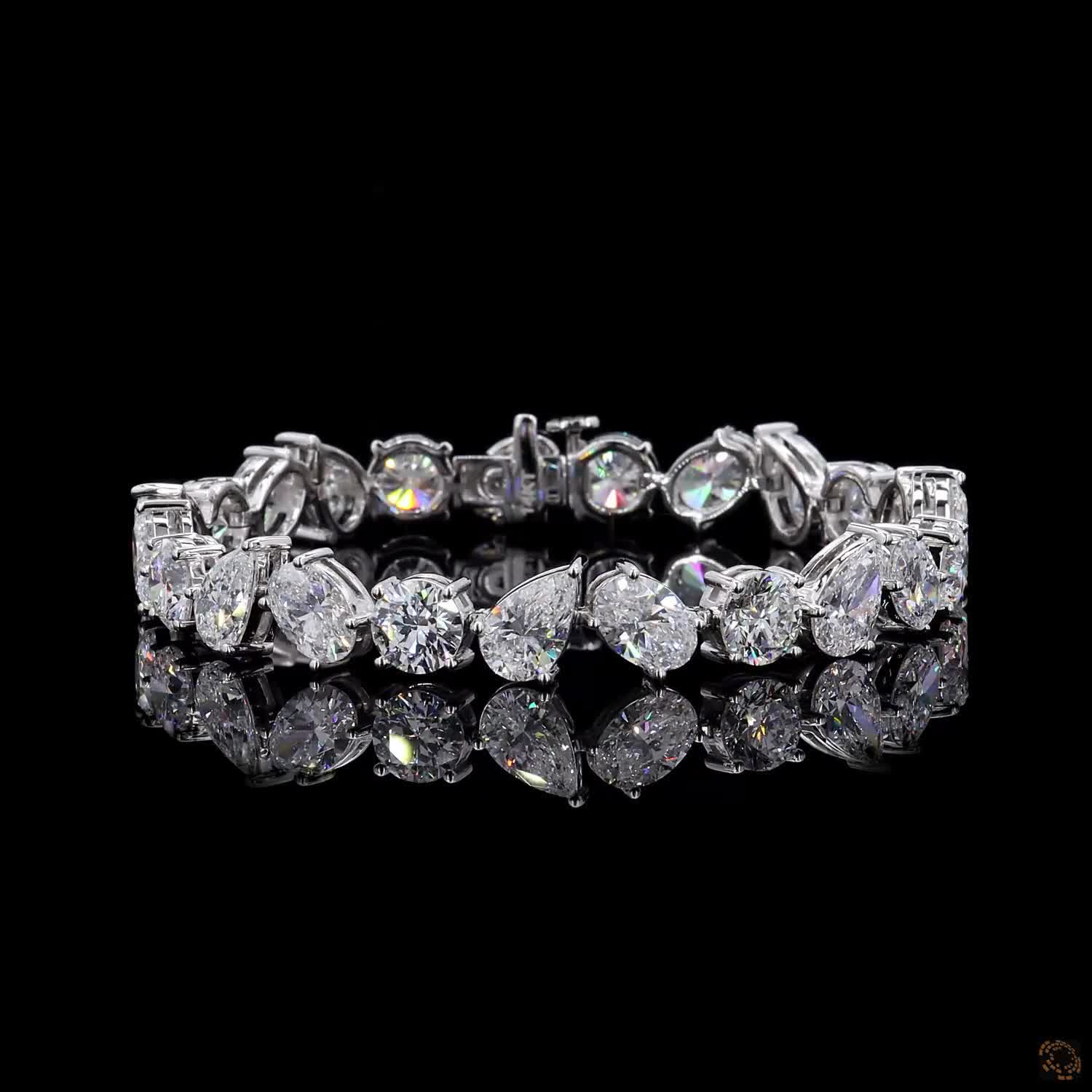 24.56 Ct White Gold Mixed Shape  Cluster Fancy  Bracelet, Asymmetrical Fancy Cut  Bracelet, Fine Jewelry Gift