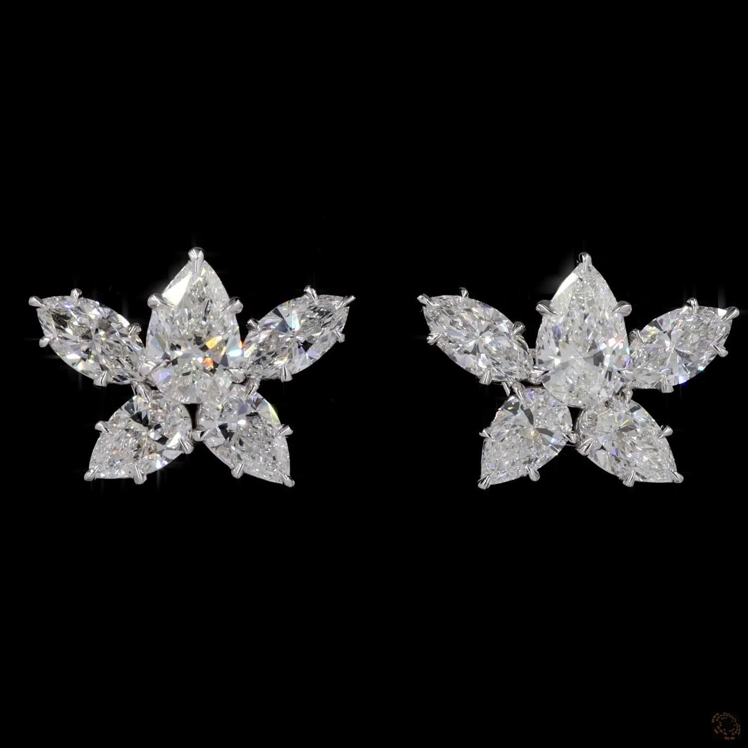 4.49 Ct Pear and Marquise Cut Diamond Flower Cluster Earrings