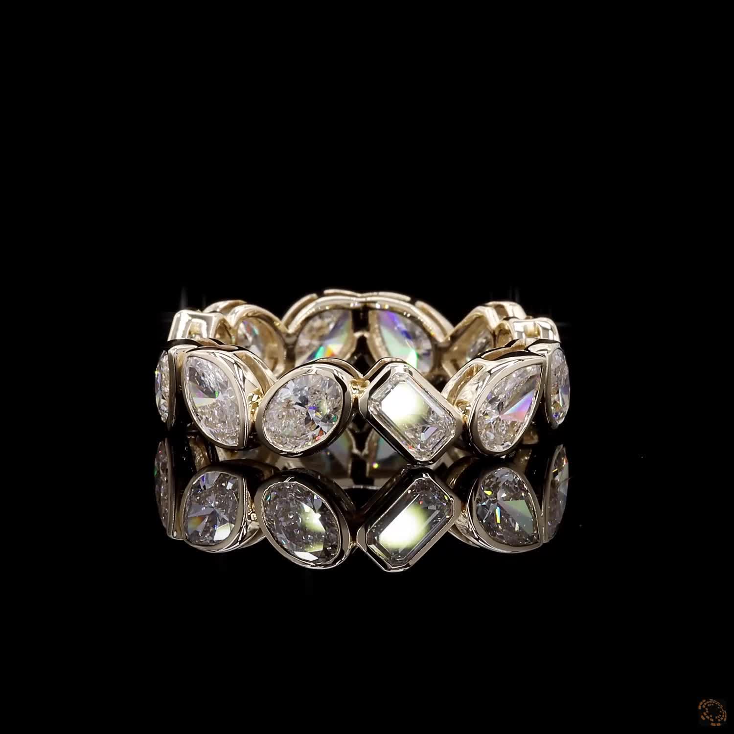 4.07 Ct Bezel Set Mosaic Eternity Band Mixed Shape Diamond Ring  Oval Pear Emerald Cut Wedding Band