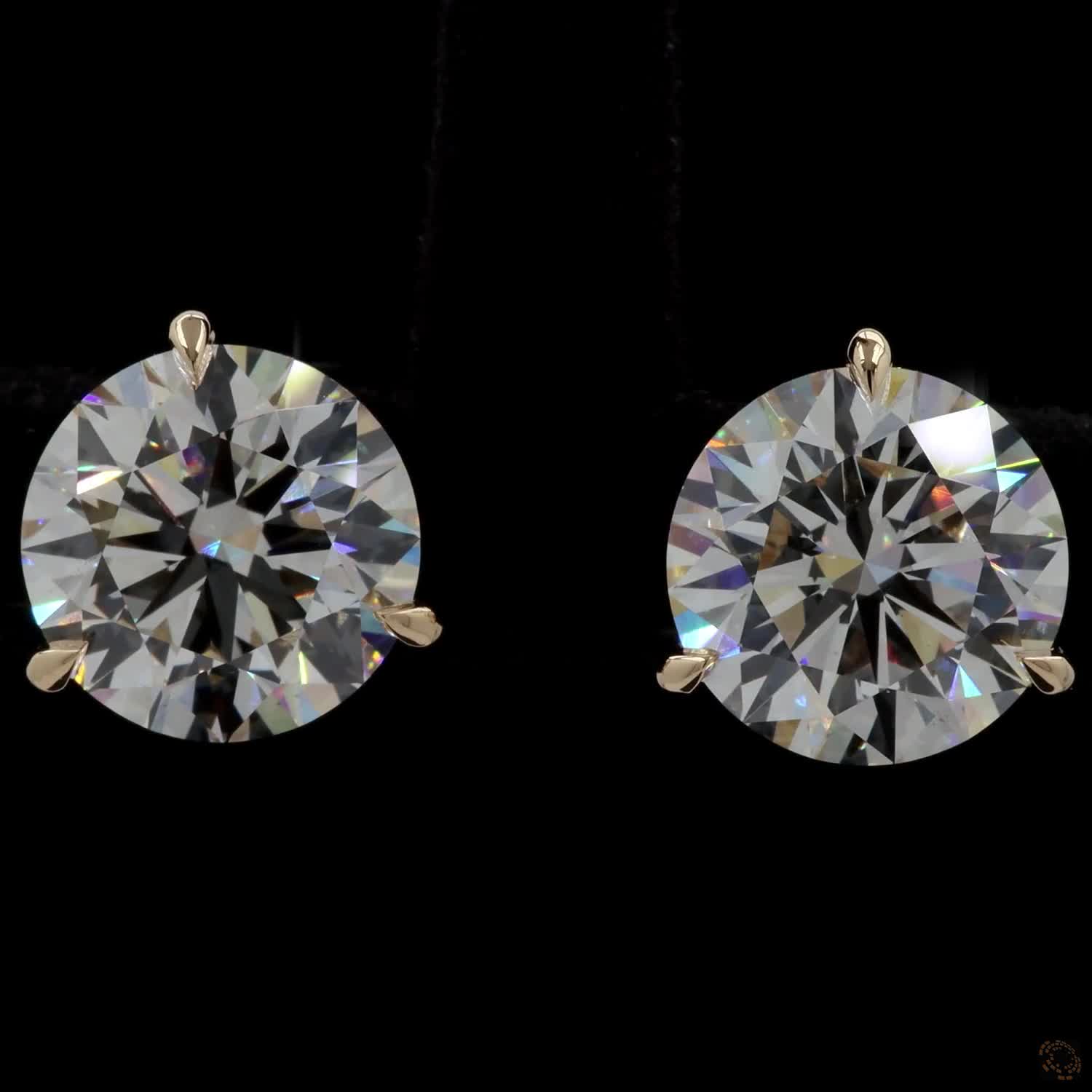 7.13 Ct Solid 14K Yellow Gold Round Brilliant Cut Diamond Stud Earrings – Low-Profile 3-Prong Martini Solitaire Set