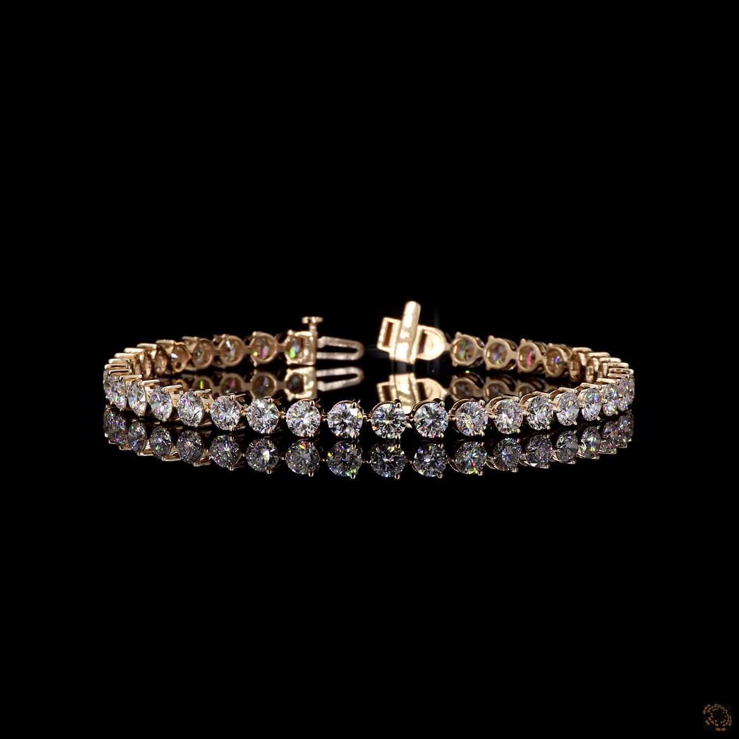 8.76 Ct 14K Yellow Gold Round Diamond 3-Prong Tennis Bracelet