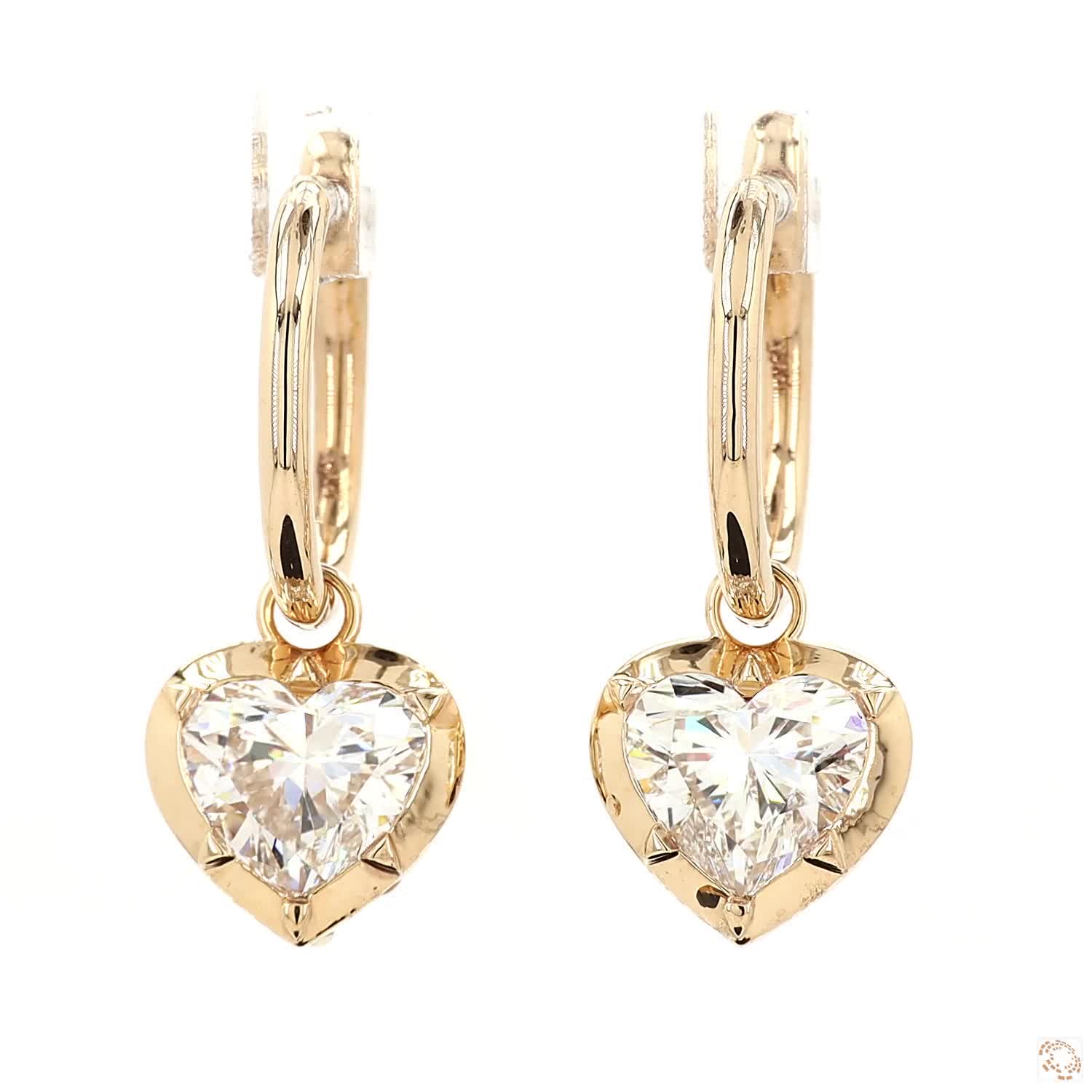 4.12 Ct Heart-Shaped Diamond Solitaire Yellow Gold Huggie Charm Earrings