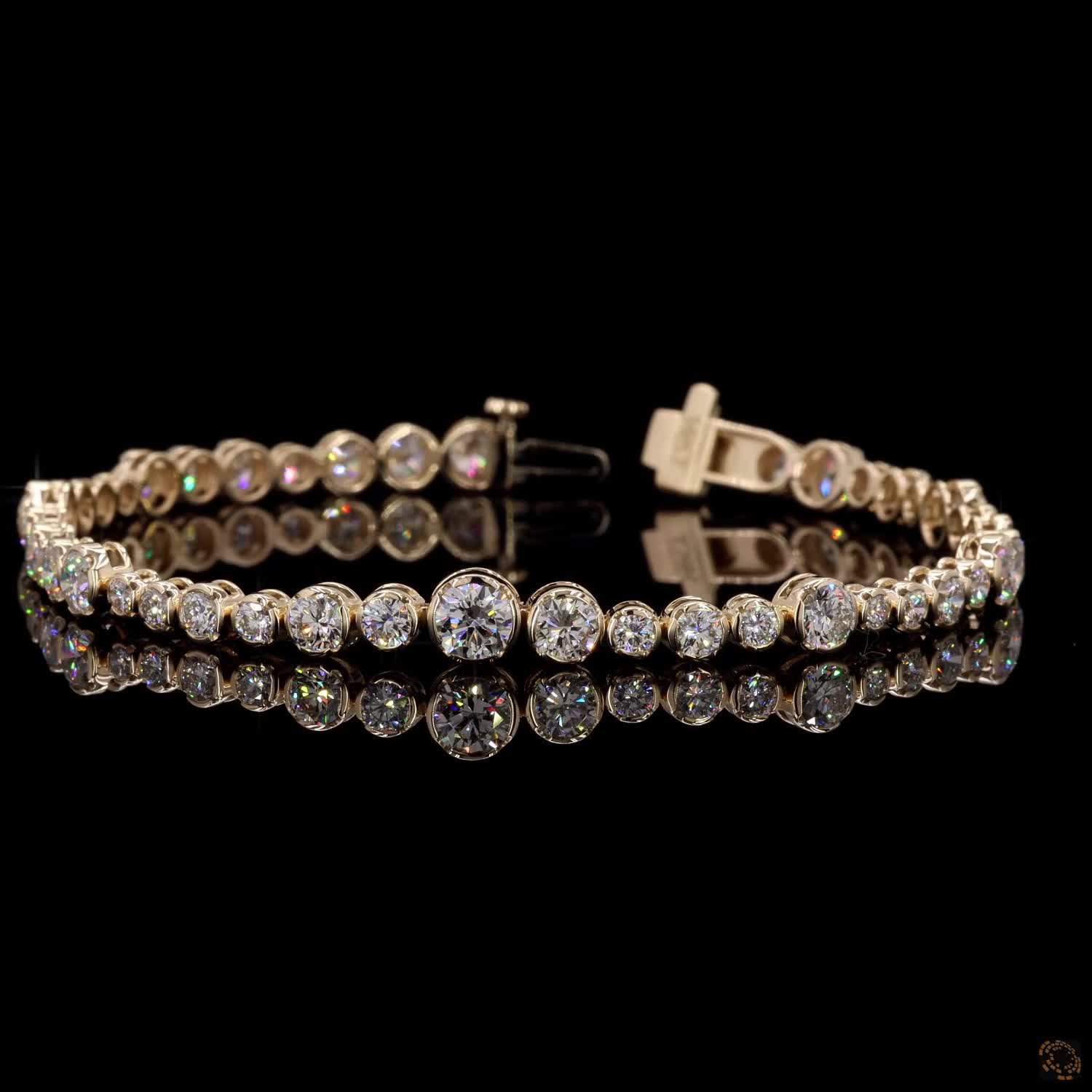 5.88 Ct 14K Yellow Gold Graduated Round Bezel Moissanite Tennis Bracelet with Double Latch Box Clasp