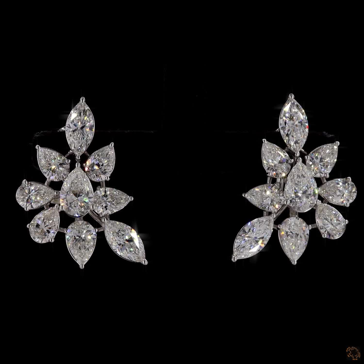 8.10 Ct Real Diamonds 14k White Gold Cluster Earrings