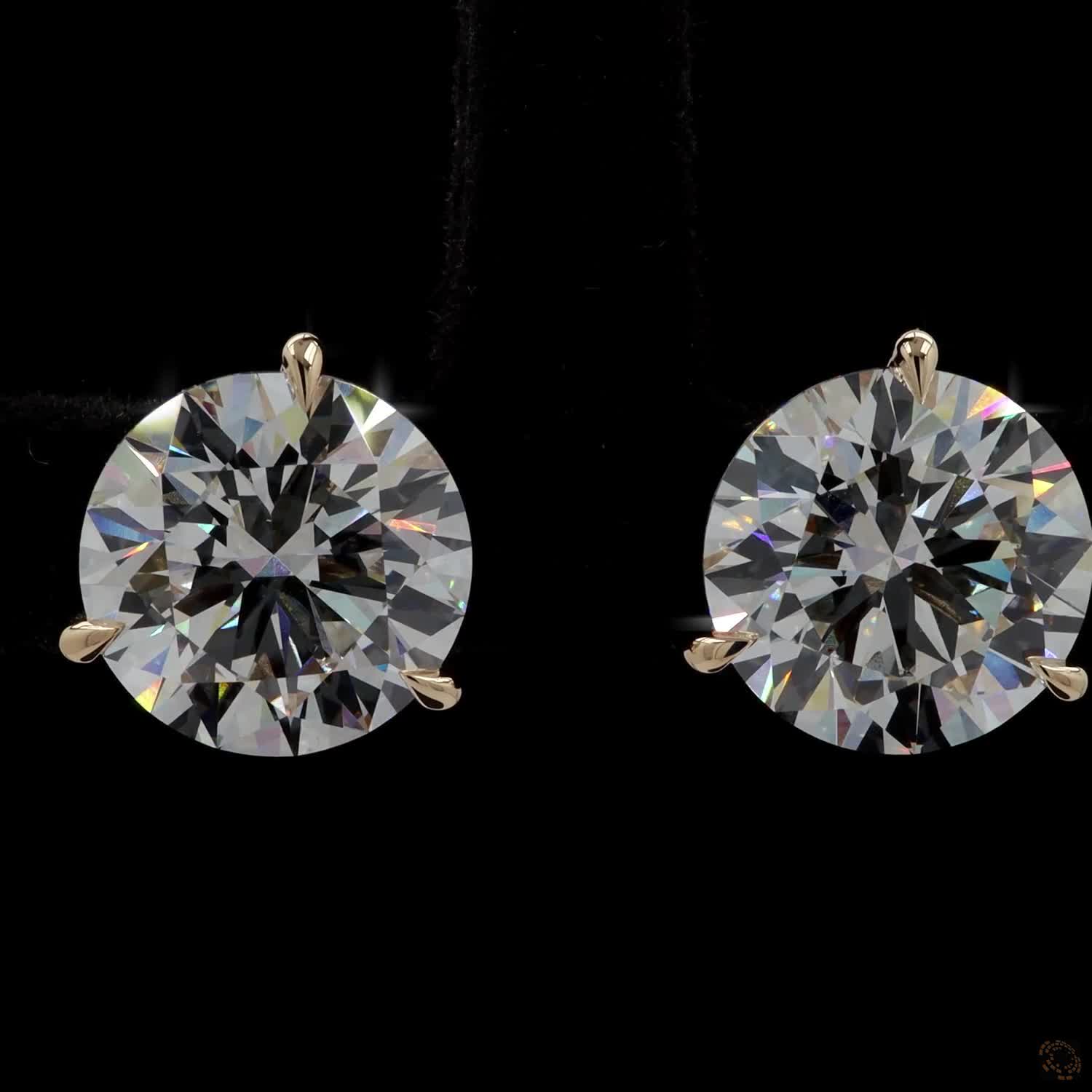 8.03 Ct Round Diamond Solitaire Stud Earrings, High-Polish 14K Yellow Gold 3-Prong Martini Studs for Women