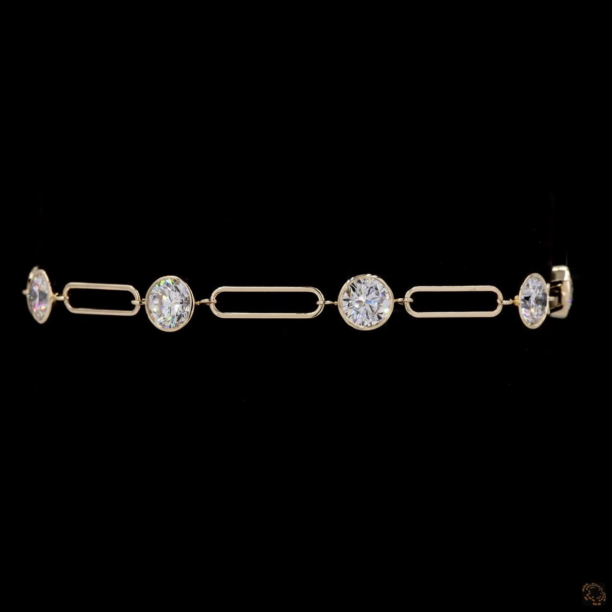 4.23 Ct Bezel-Set Round Diamond Paperclip Chain Bracelet in Yellow Gold
