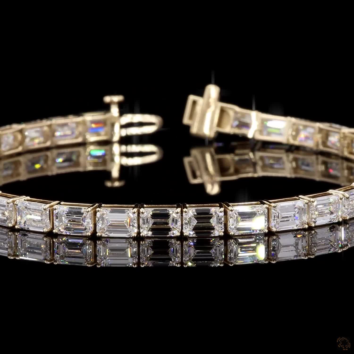13.78 Ct East-West Emerald Cut Diamond Tennis Bracelet in 14K Yellow Gold