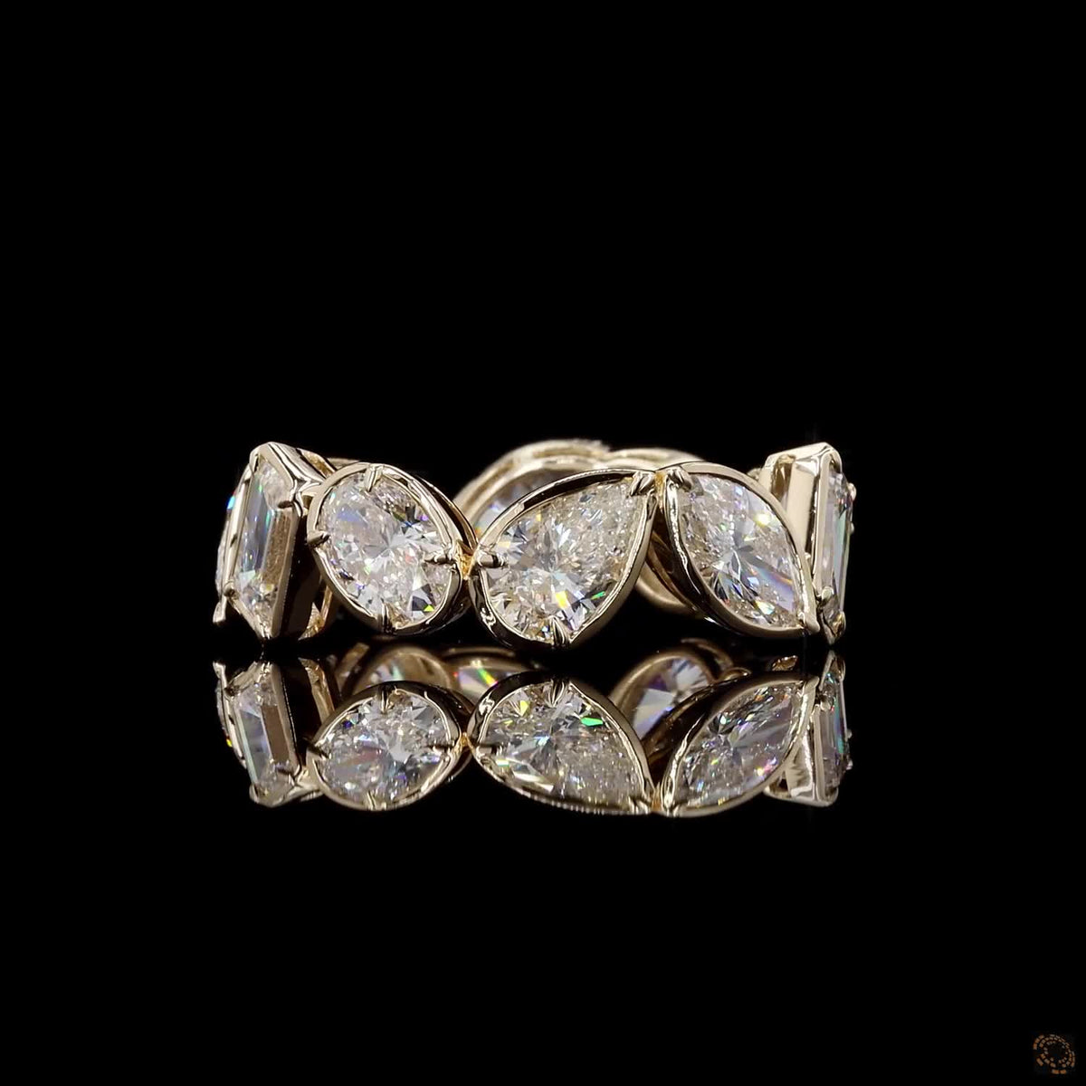 5.82 Ct Full Bezel Setting Custom-contoured smooth yellow gold frames surrounding each distinct diamond shape