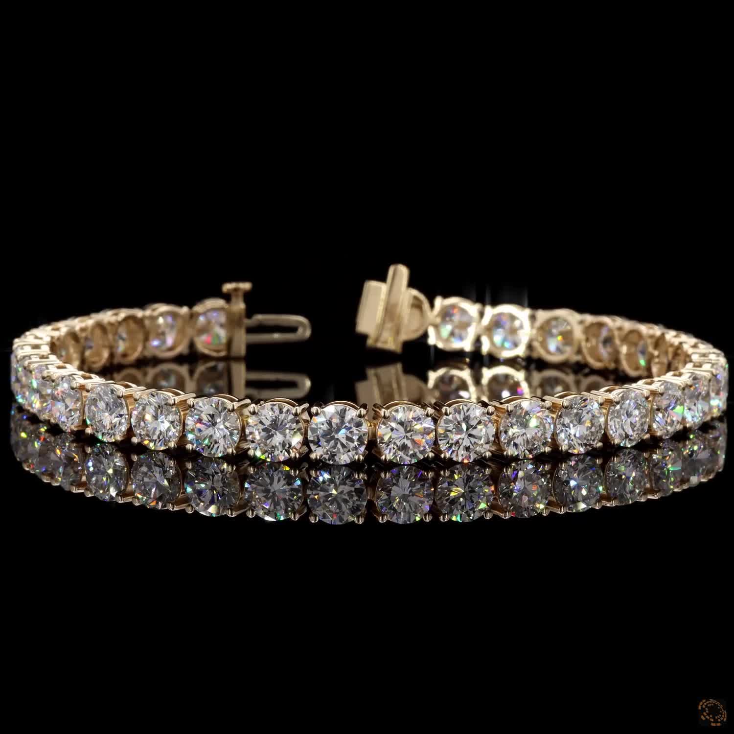 17.68 Ct Round Cut Moissanite Classic Tennis Bracelet in 14K Yellow Gold | 4-Prong Diamond Alternative Line Bracelet