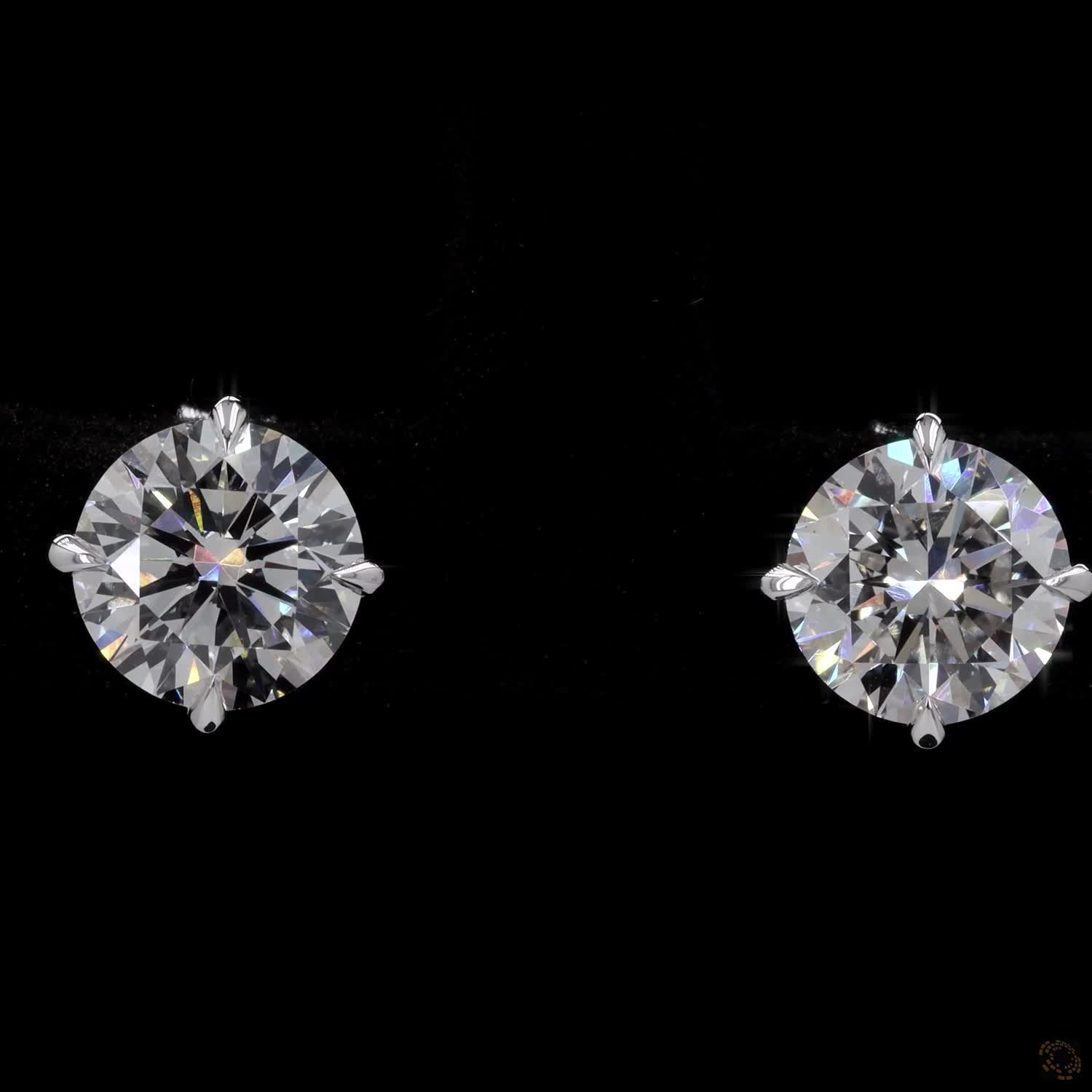 2.03 Ct Round Cut Diamond Solitaire Stud Earrings in 14K White Gold | Compass-Set 4-Prong Claw Basket Studs