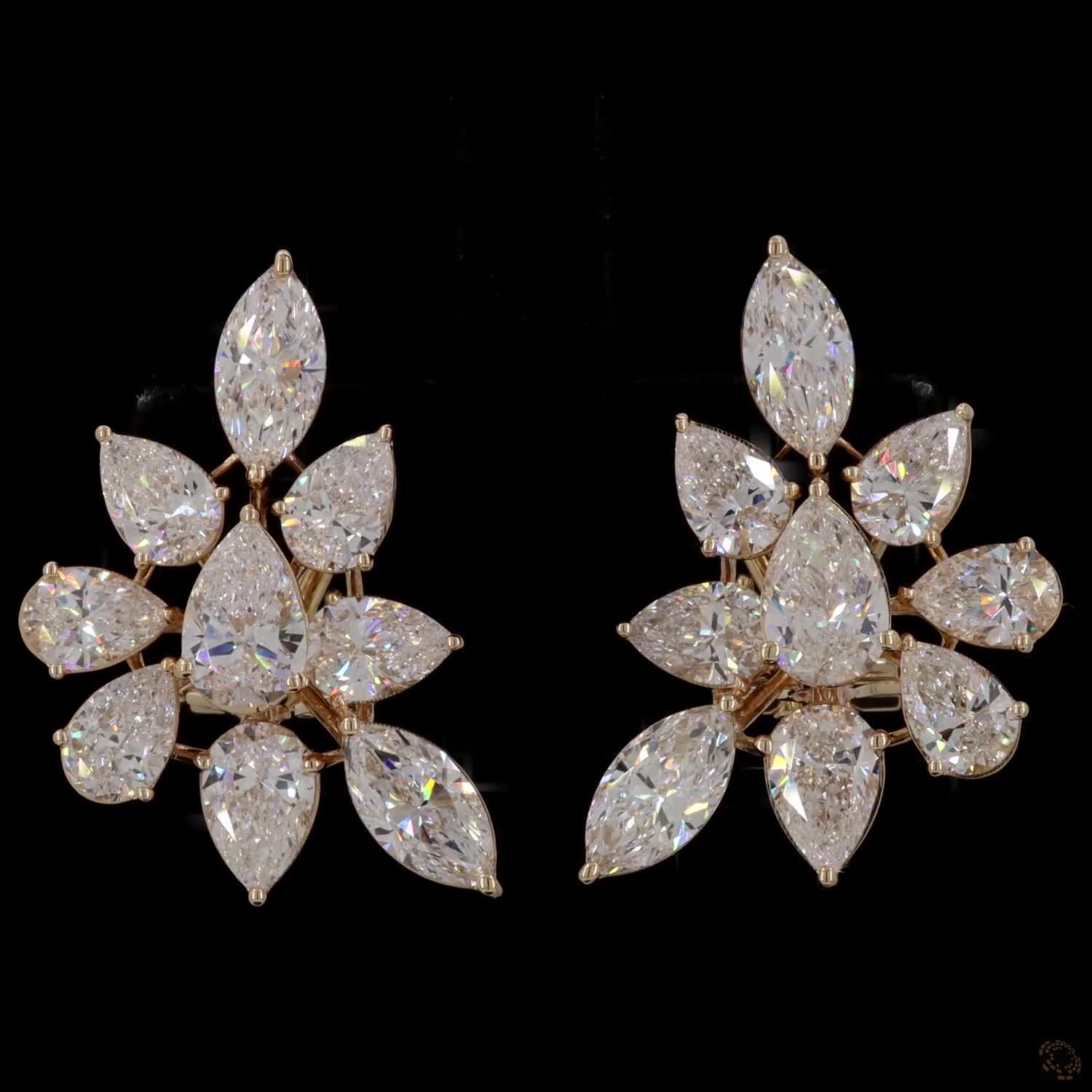 8.02 Ct 14K Yellow Gold Marquise & Pear  Botanical Ear Climber Earrings