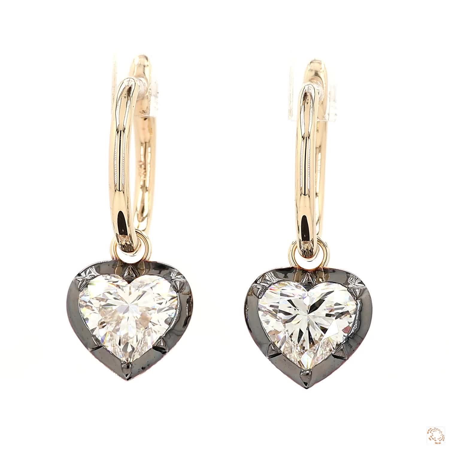 4.08 Ct Heart Diamond Black Rhodium Bezel Huggie Charm Earrings