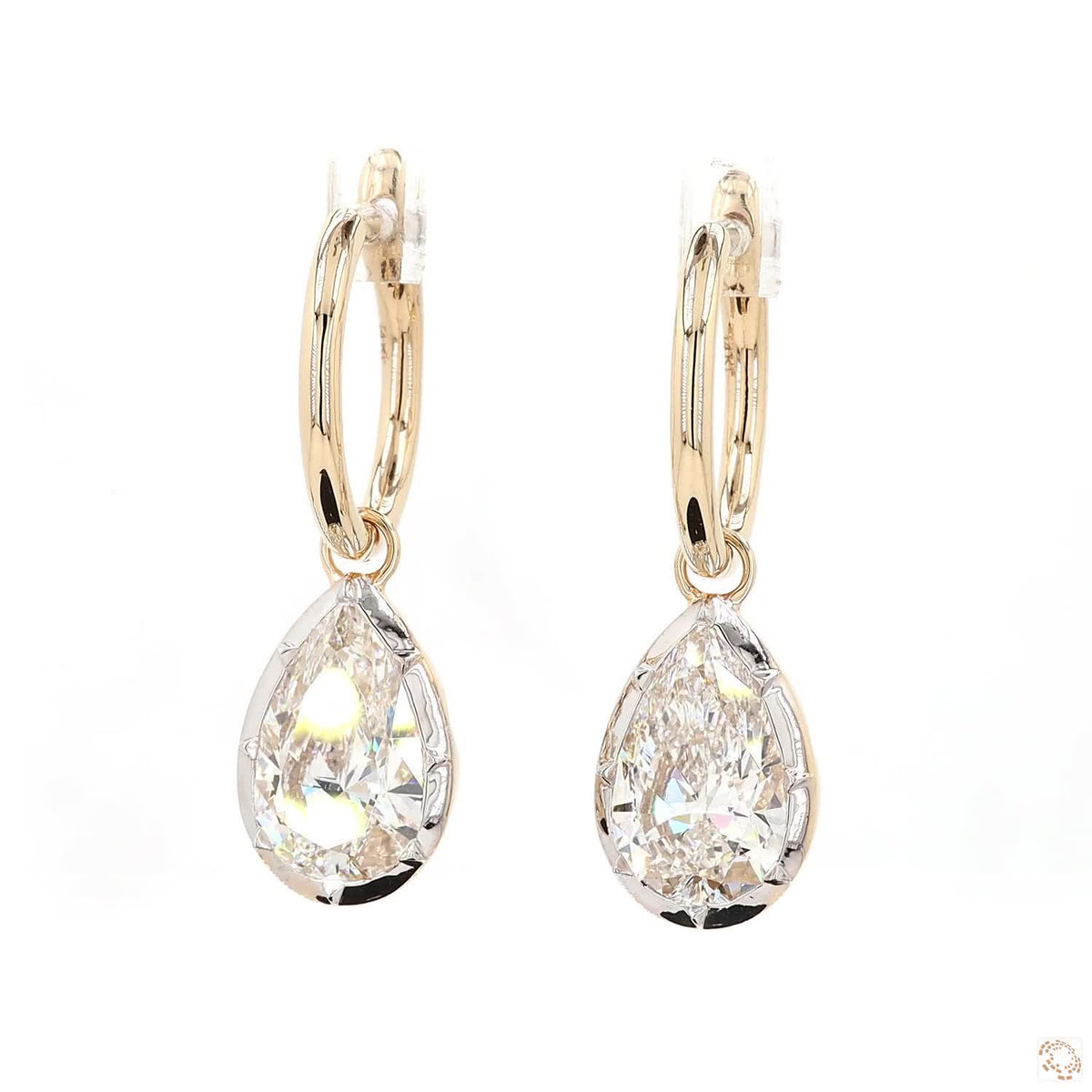 6.07 Ct Two-Tone Pear-Shaped Diamond Solitaire Huggie Charm Earrings