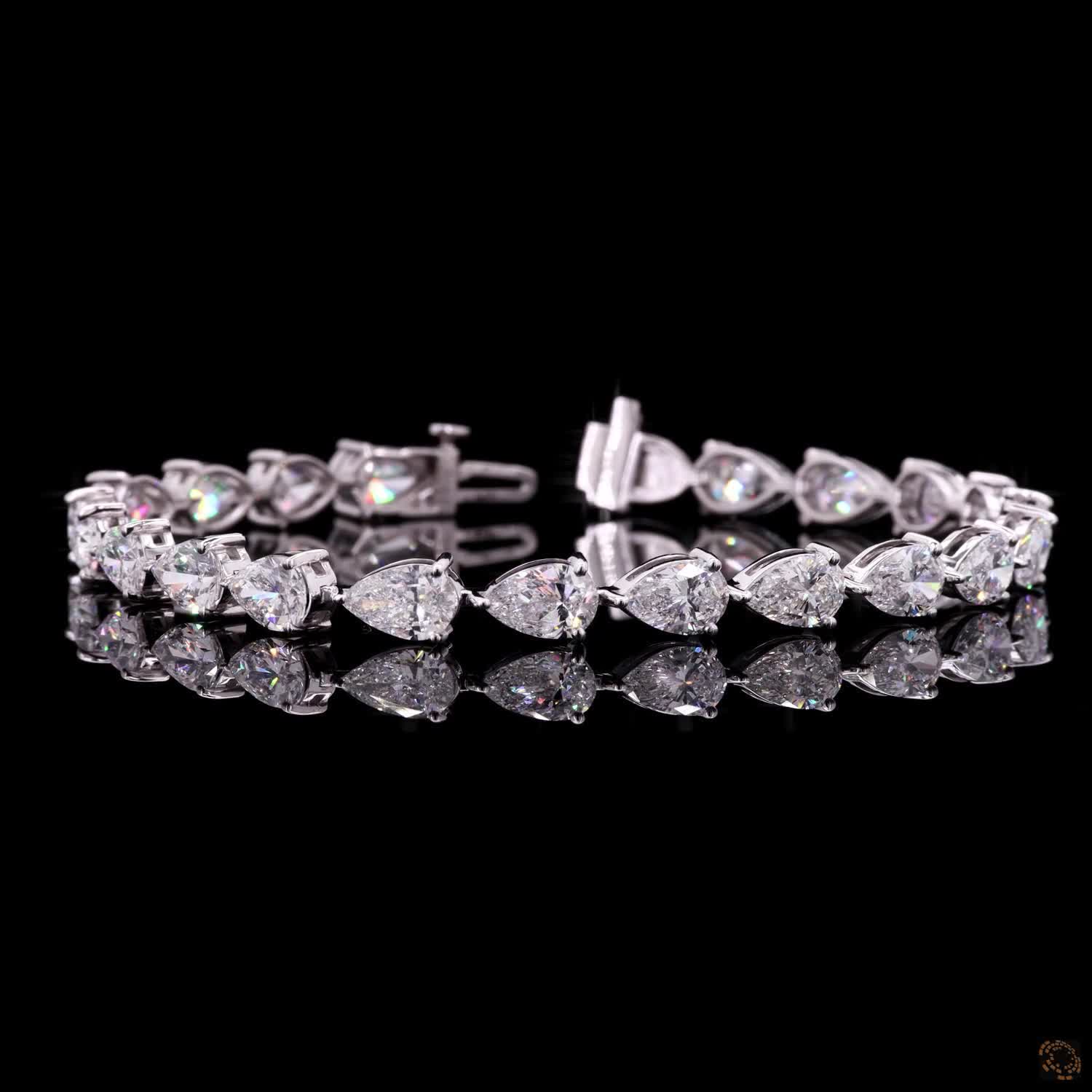 12.05 Ct Pear Cut  Fancy  Bracelet in 14K White Gold | Horizontal East-West Teardrop Diamond Alternative Line Bracelet