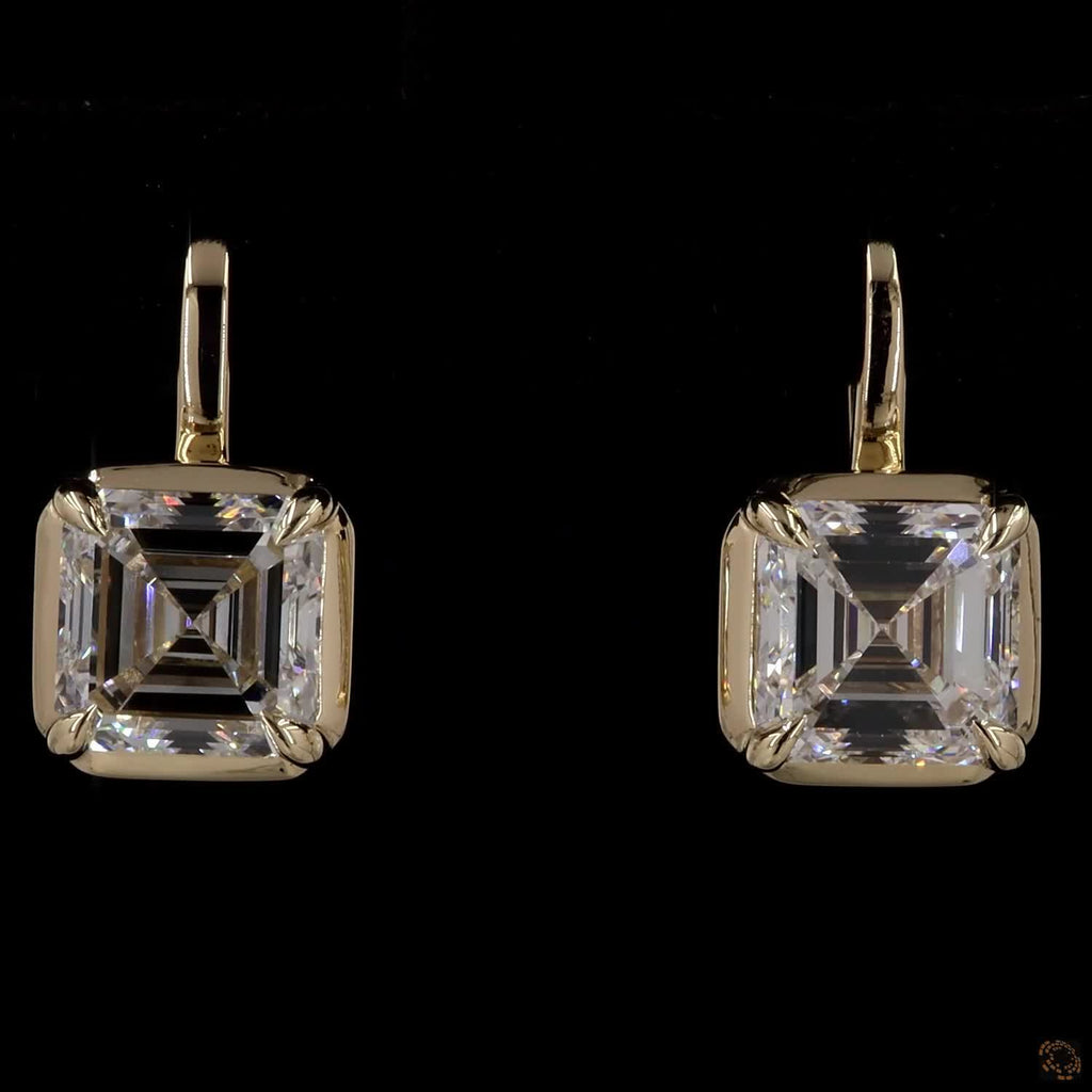 3.06 Ct Asscher Cut Earrings: 14K Yellow Gold