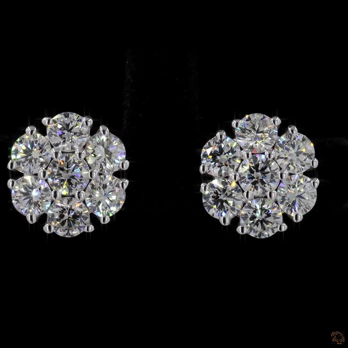 2.06 Ct 14K White Gold Round Cut Diamond Flower Cluster Stud Earrings – Blossom Solitaire Illusion Studs