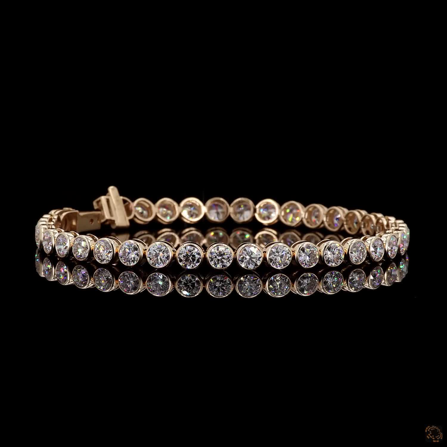 9.97 Ct Full protective bezel setting framing each round diamond with smooth, low-profile metallic edges for durability and maximum hold