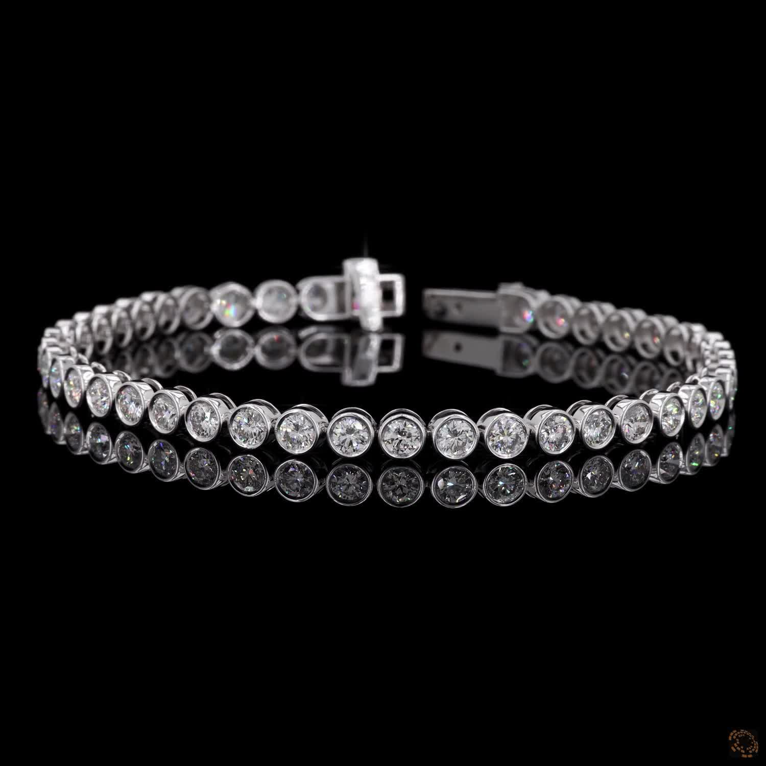 4.56 Ct Round Brilliant Cut Diamond Bezel Set Tennis Bracelet in 14K White Gold – Modern Full Bezel