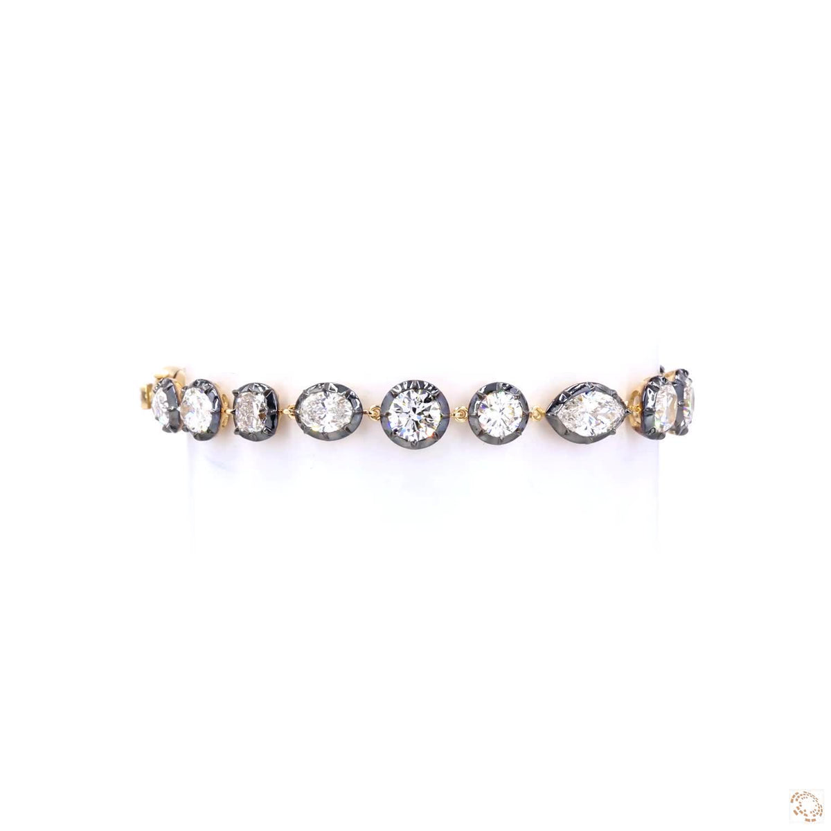 11.59 Ct Multi-Shape Diamond Bezel Tennis Bracelet in Two-Tone 14K Yellow Gold & Black Rhodium