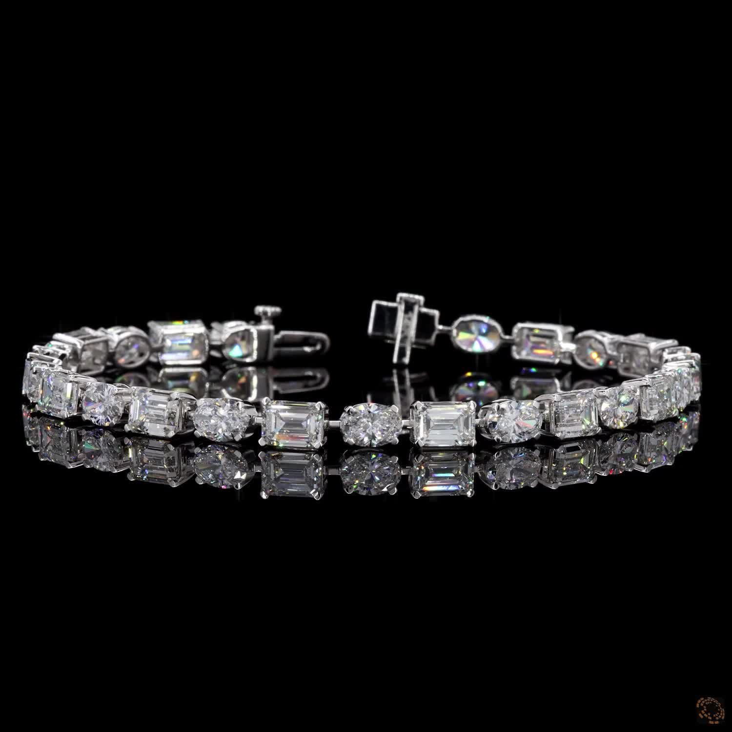 14.50 Ct White Gold Emerald & Oval Cut Moissanite Fancy Bracelet, Alternating East-West Fancy Cut Eternity Bracelet, Icy Fine Jewelry Gift for Her