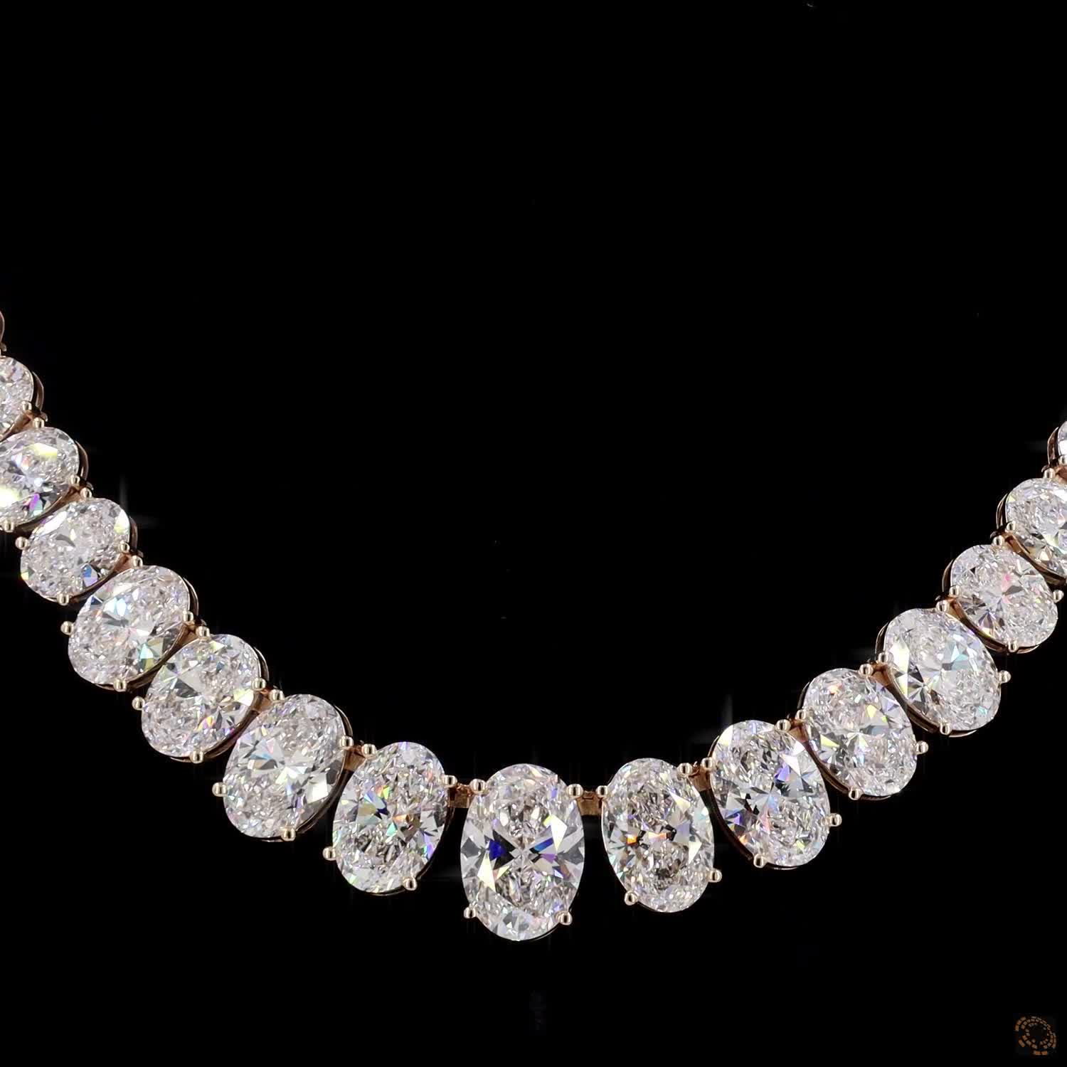 51.89 Ct Oval Diamond Statement Tennis Choker Necklace in 14K Gold