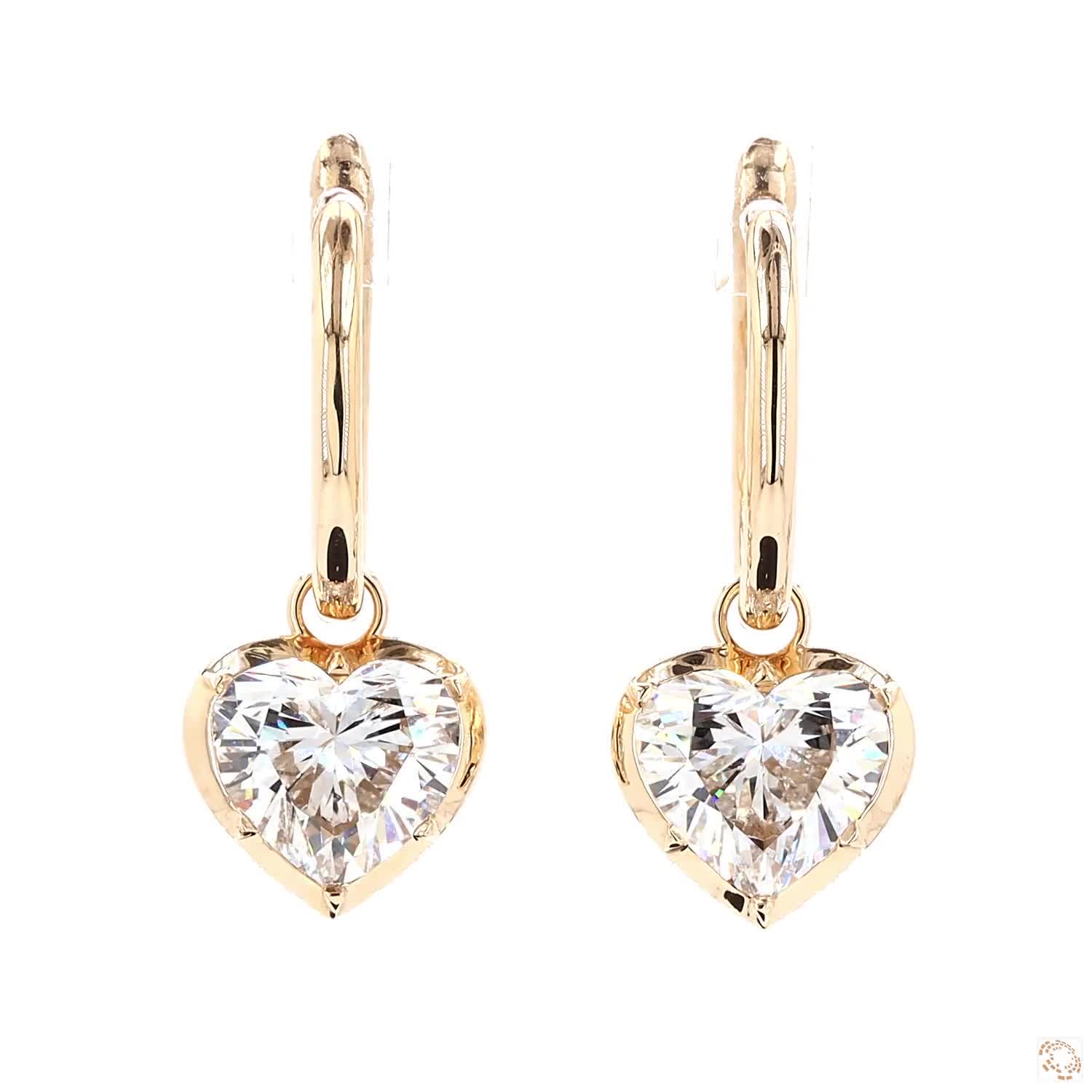 5.16 Ct Luxury Heart Cut Georgian Earring | 14K Yellow Gold Heart Hoop Earrings