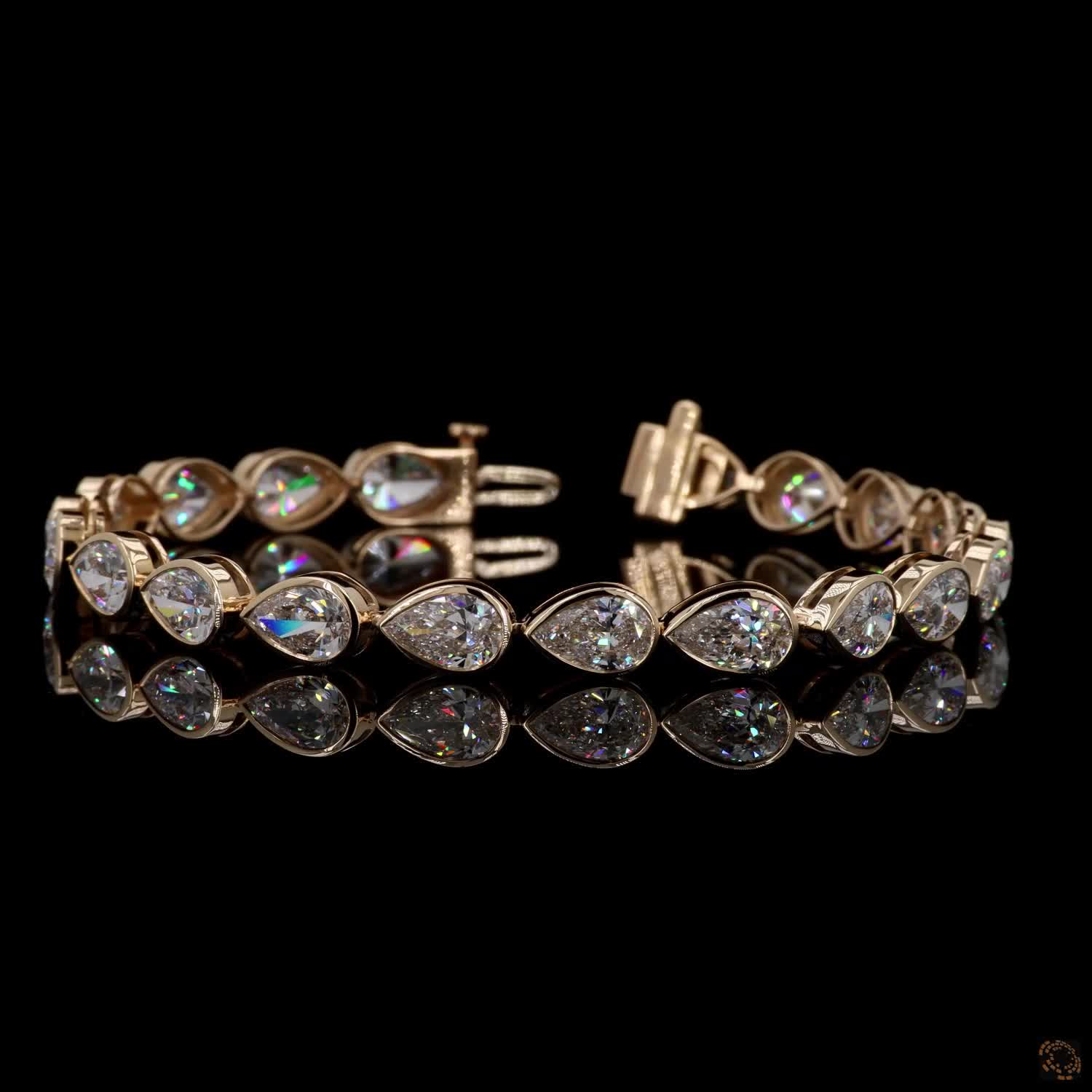 12.85 Ct 14K Yellow Gold Pear-Shaped Diamond Bezel Line Bracelet