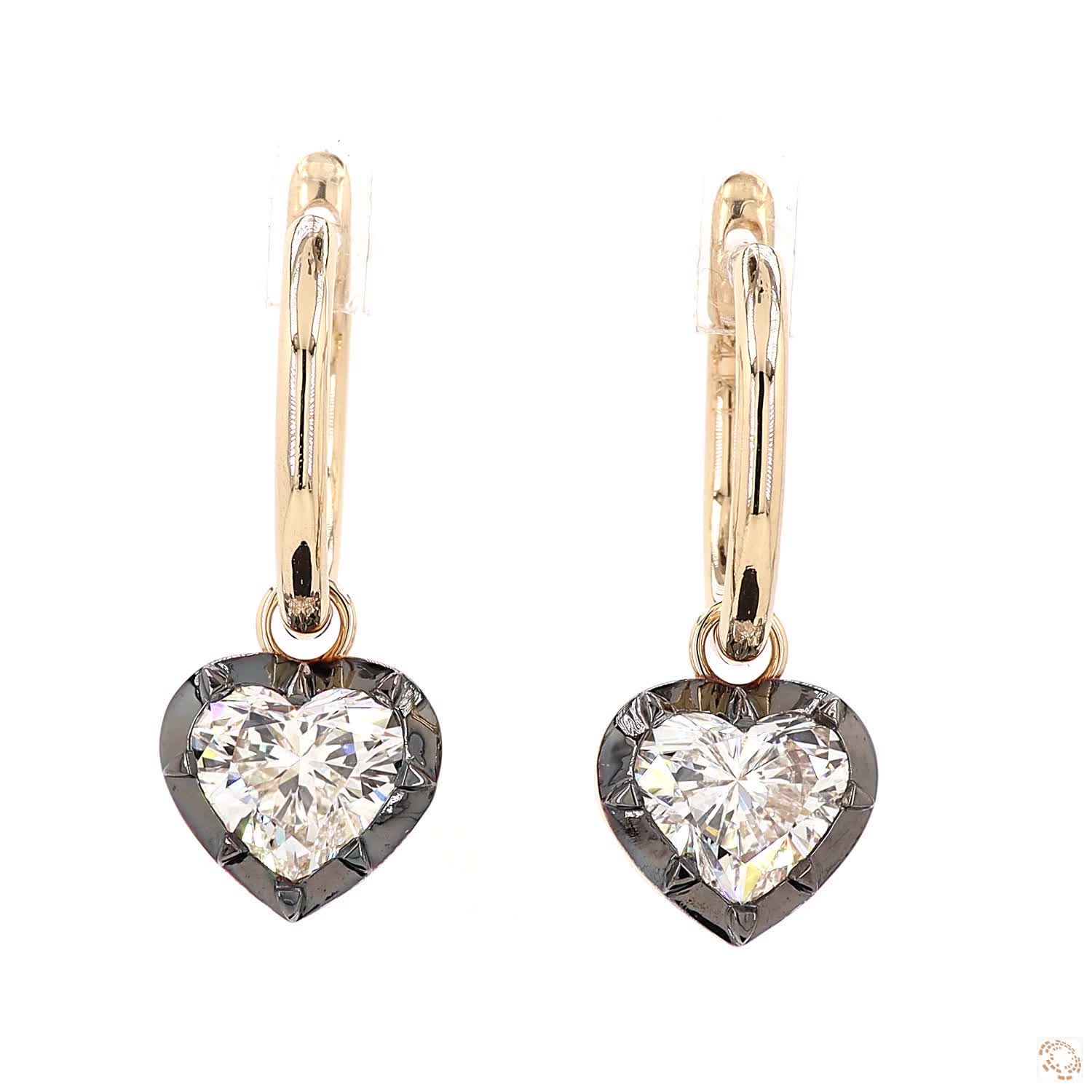 3.05 Ct Heart-Shaped Diamond Black Rhodium Bezel Huggie Charm Earrings