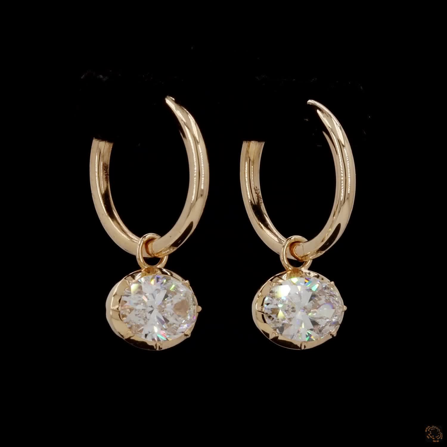 3.12 Bezel-Set Oval Solitaire Huggie Drop Earrings in Yellow Gold