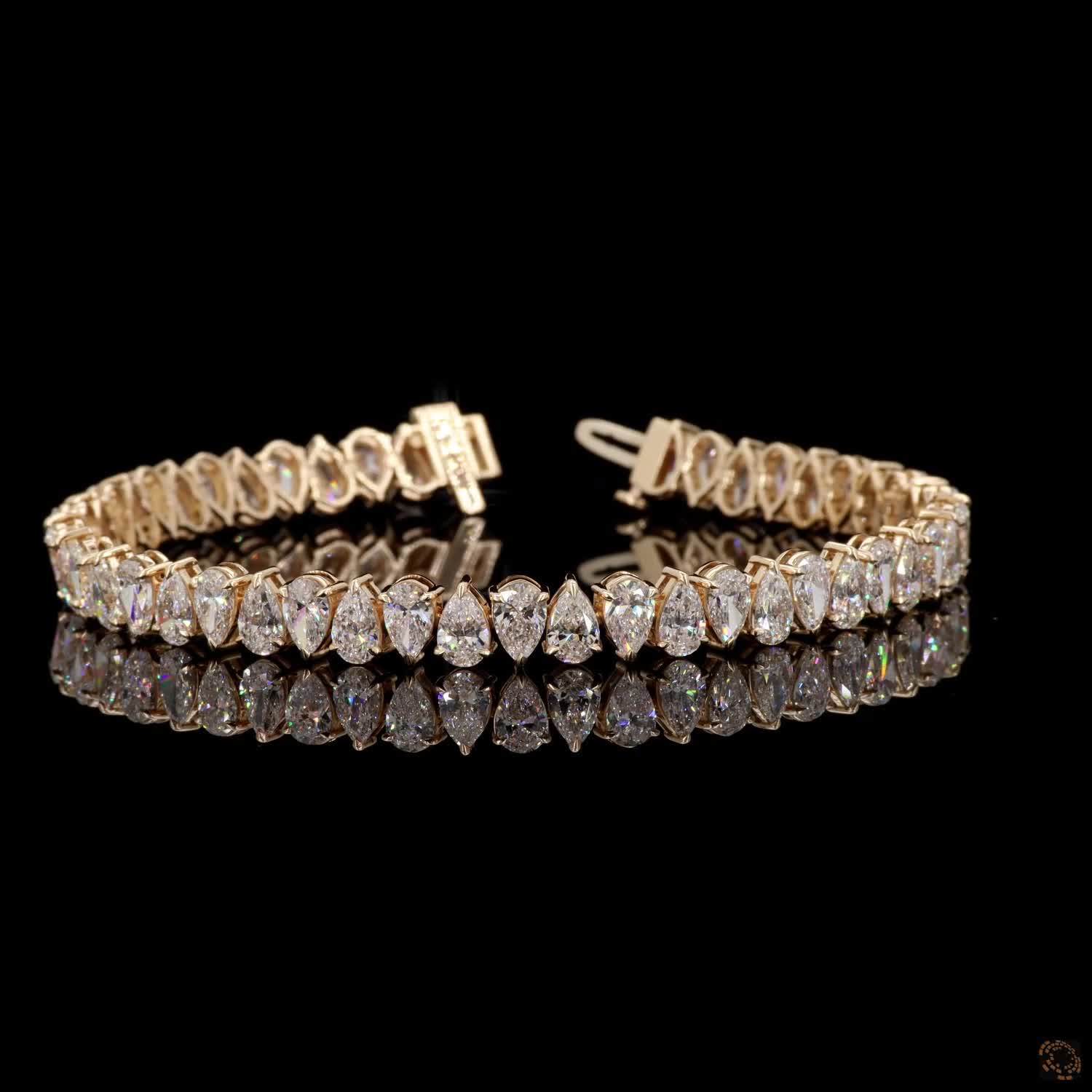 12.4  Ct Vertical Pear Cut Diamond Tennis Bracelet in Yellow Gold