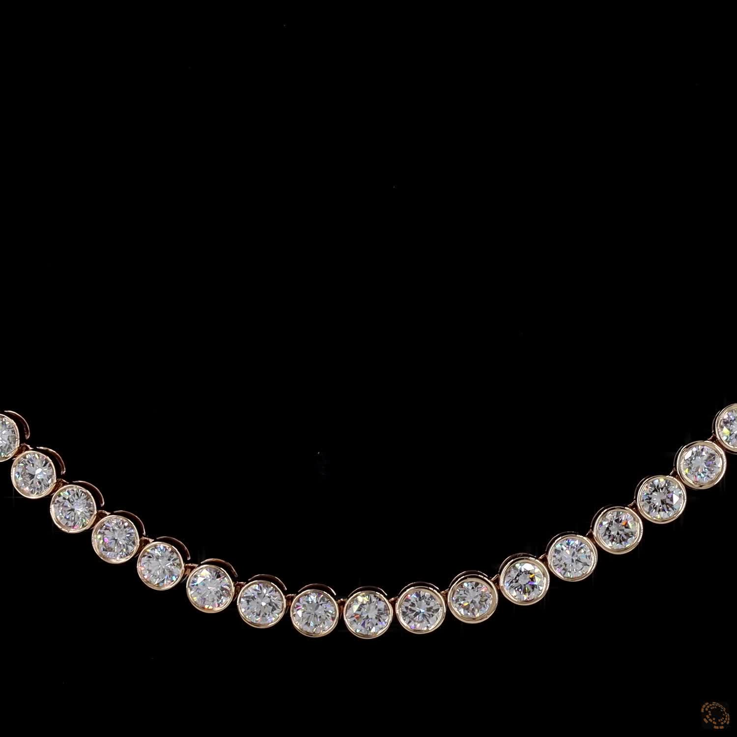 19.13 Ct Graduated Round Bezel Set Solitaire Tennis Choker Necklace in Gold