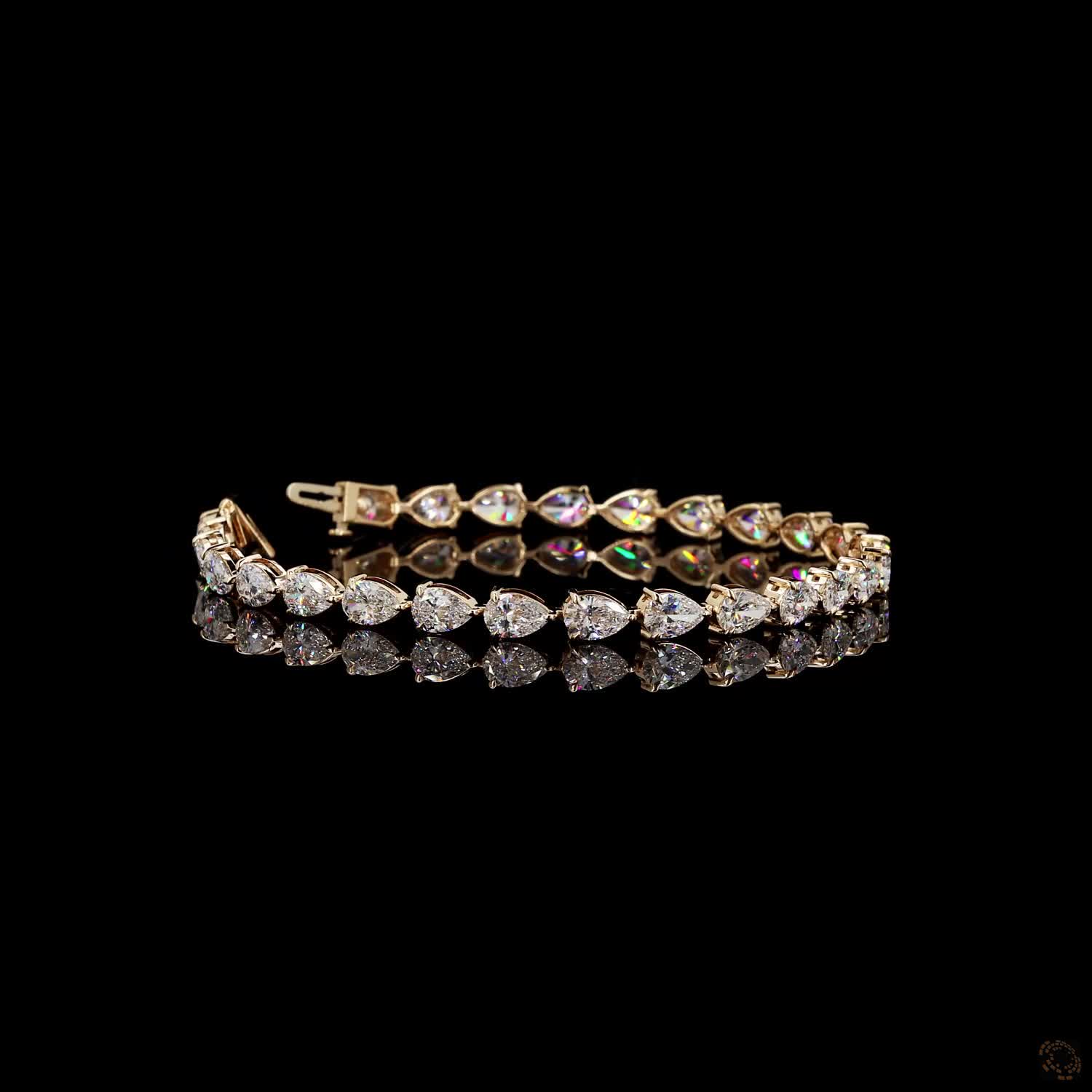 8.84 Ct Horizontal Pear-Shaped Diamond Line Bracelet in Yellow Gold