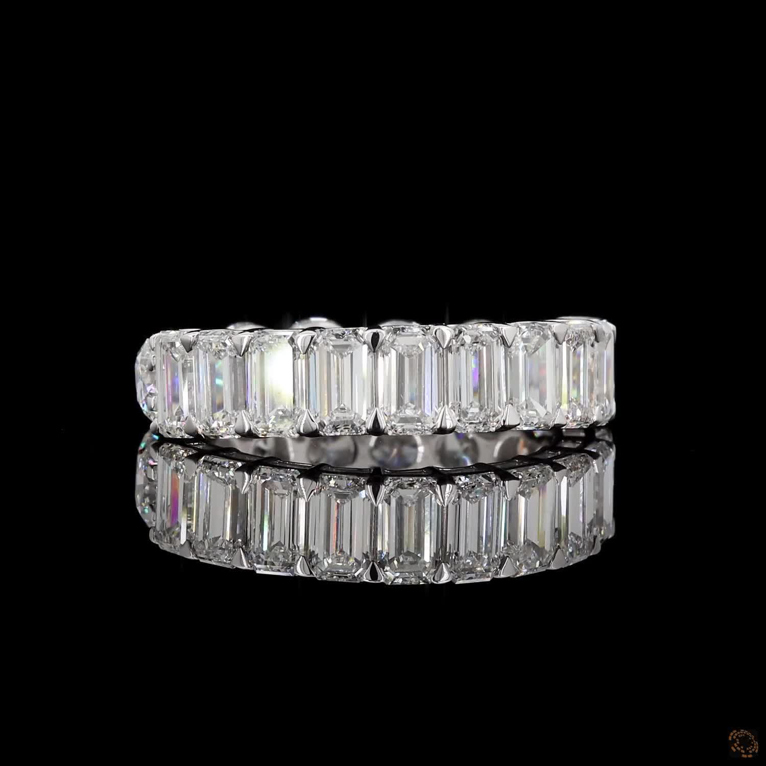 5.58 Ct Half Round Half Emerald Cut Diamond Eternity Ring | Multi-Shape Wedding Band in 14K White Gold