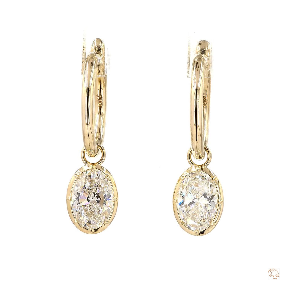 3.13 Ct Oval Diamond Dangle Huggie Hoop Earrings, Solid 14K Yellow Gold Oval Solitaire Drop Earrings