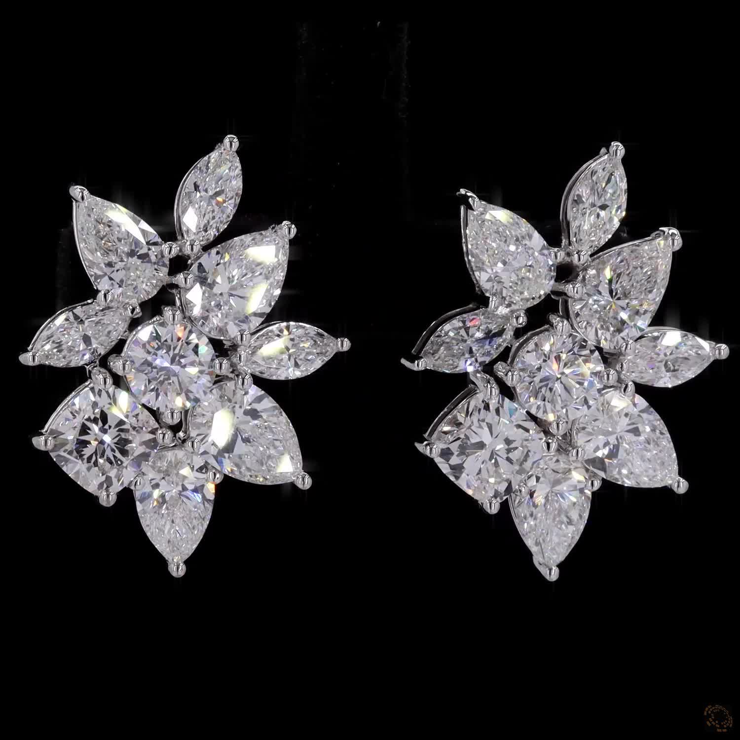 8.57 Ct White Gold Multi-Cut Diamond Floral Cluster Jacket Earrings