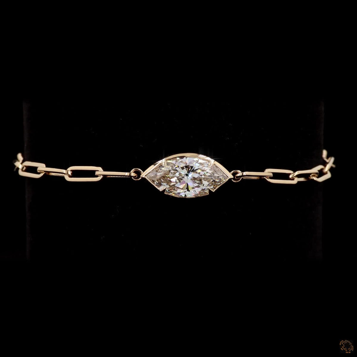 3.02 Ct East-West Marquise Cut Diamond Paperclip Link Bracelet in Yellow Gold