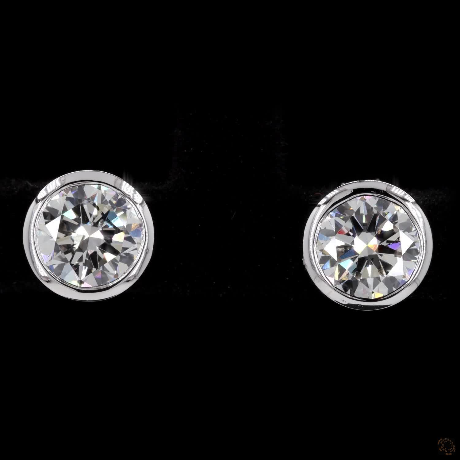 2.13 Ct Round Diamond Solitaire Stud Earrings, High-Polish 14K White Gold Compass-Set Single-Claw Studs for Women