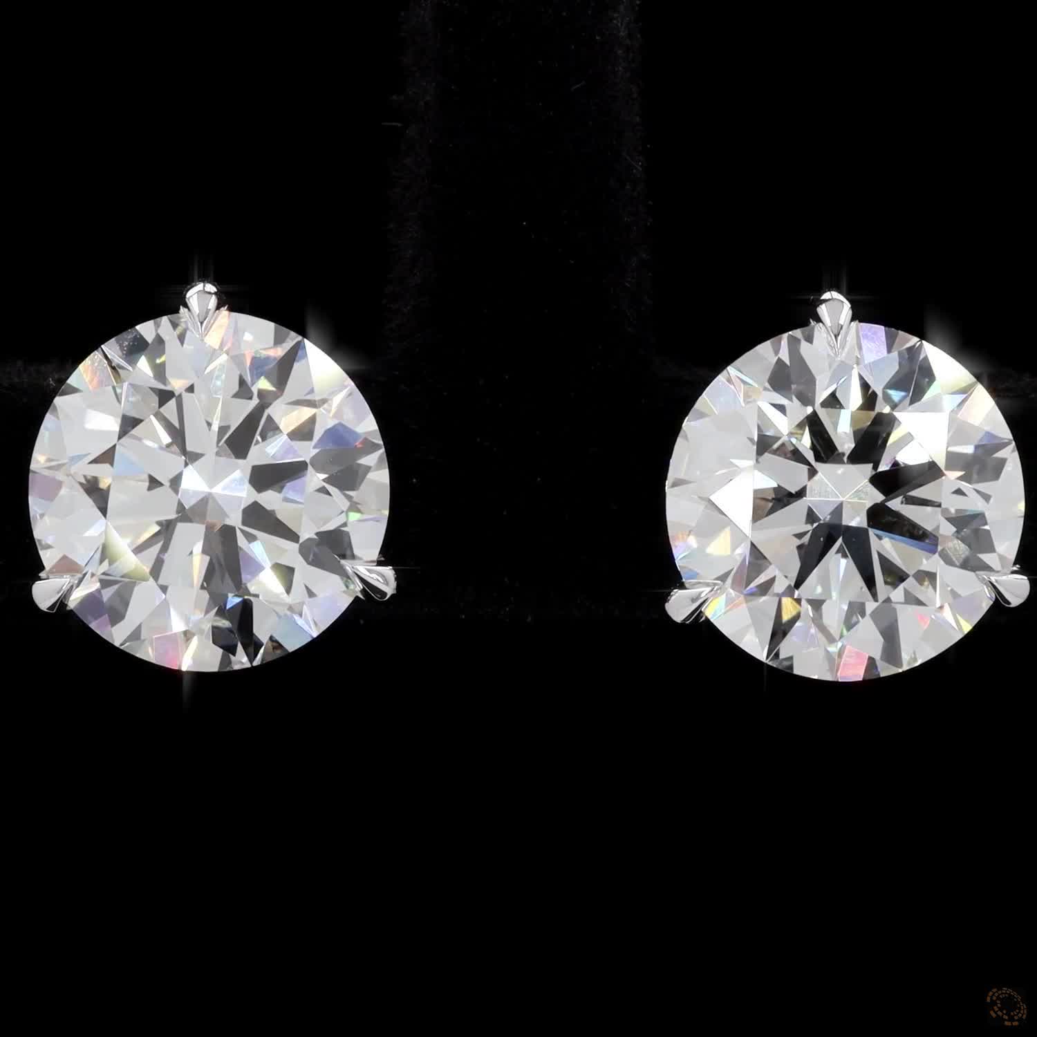 6.16 Ct Cut Diamond Solitaire Stud Earrings in 14K White Gold | 3-Prong Basket Setting with V-Prong Tip