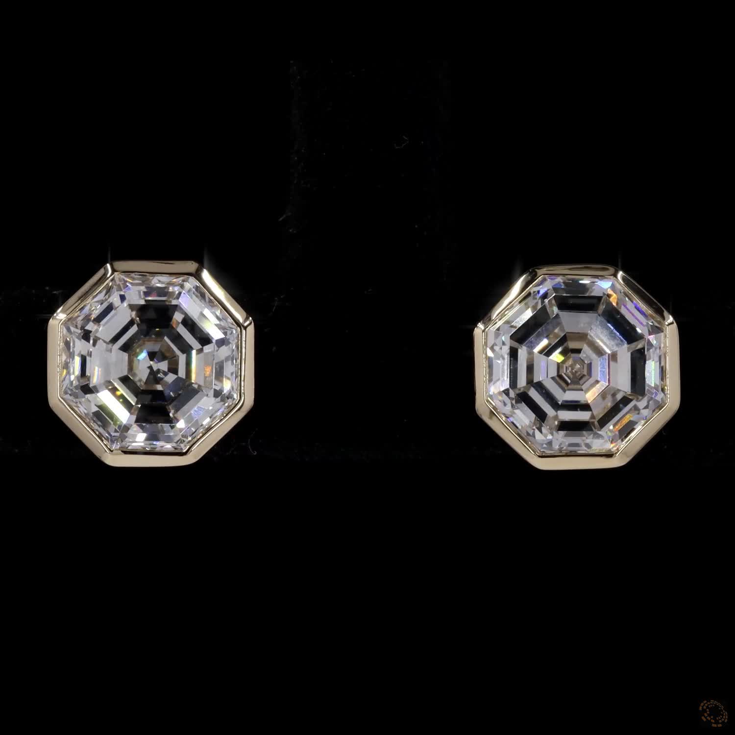 3.10 Ct Solid 14K Yellow Gold Asscher Cut Diamond Stud Earrings – Octagonal Bezel Solitaire Studs